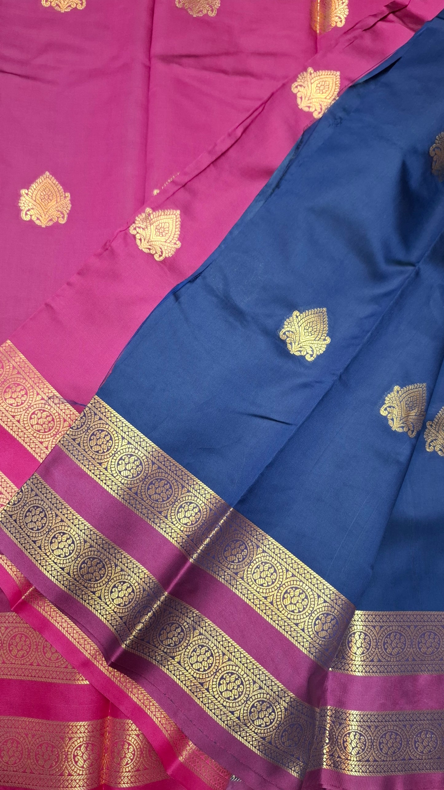 NAVY & MAGENTA KANJI SILK SAREE
