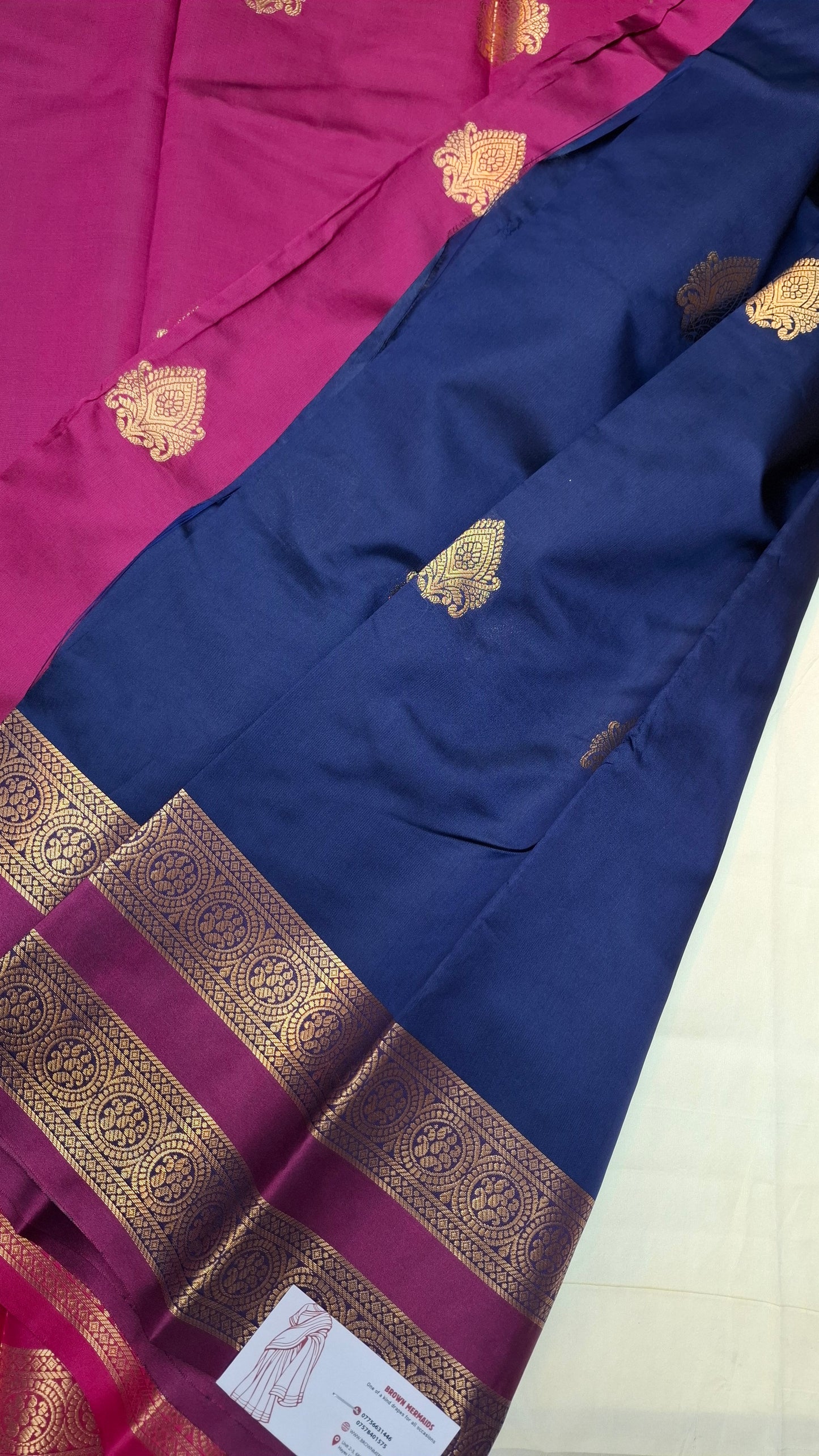 NAVY & MAGENTA KANJI SILK SAREE