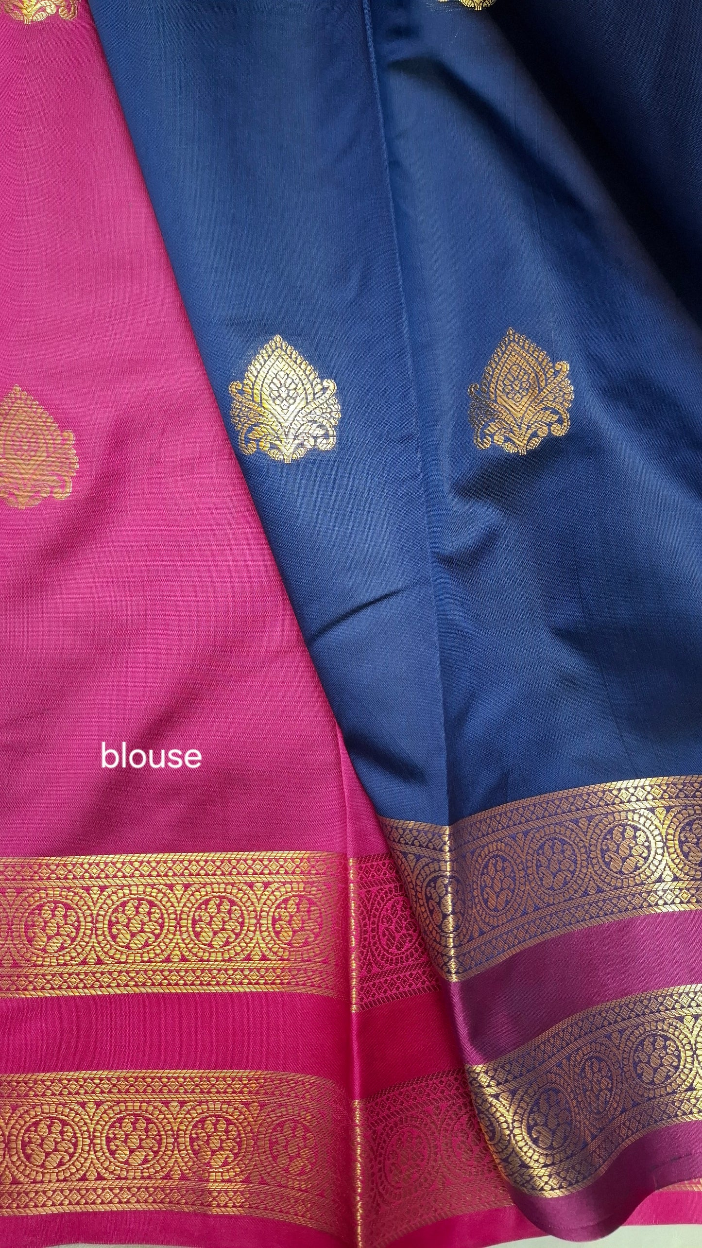 NAVY & MAGENTA KANJI SILK SAREE