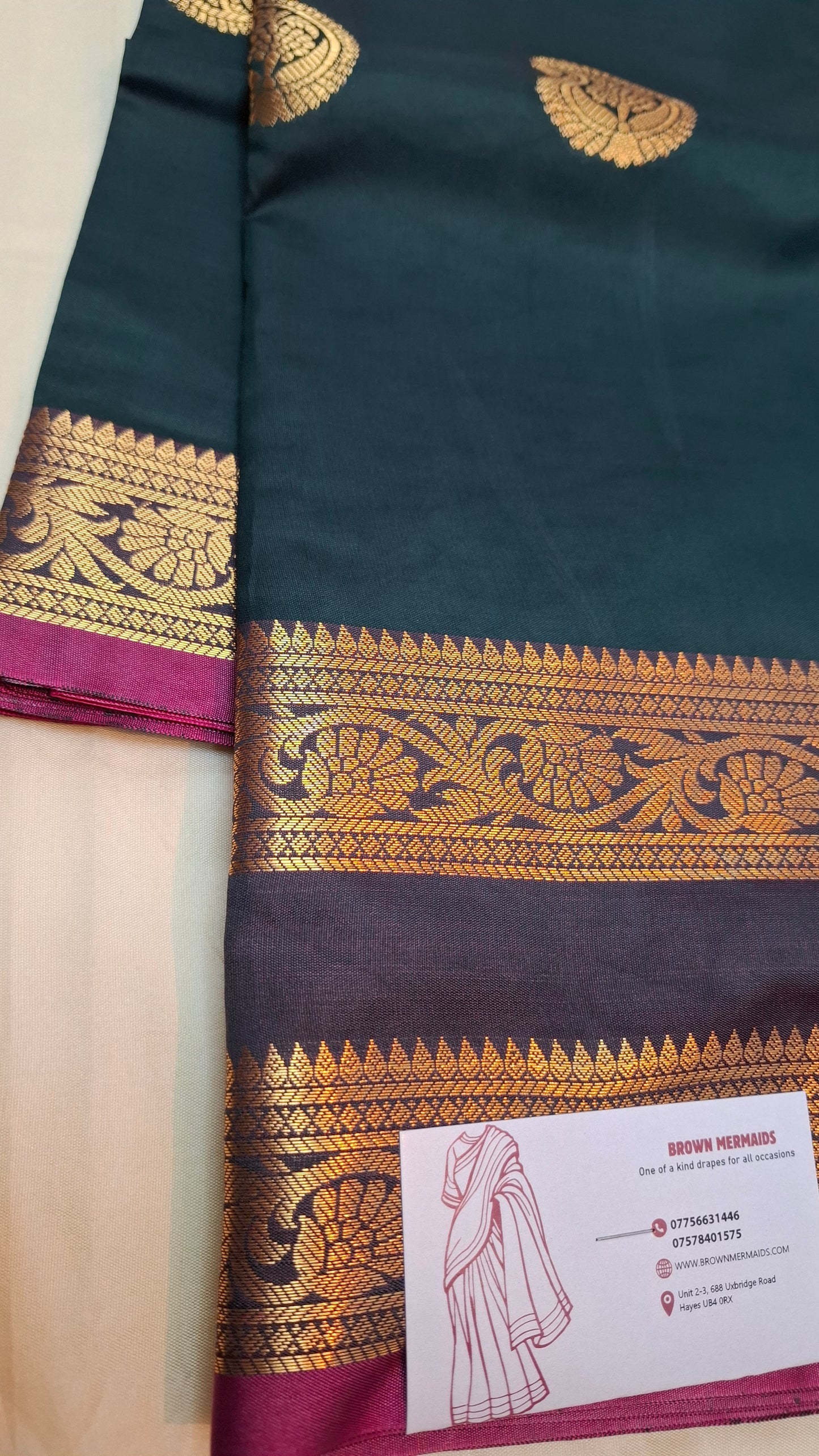 DARK GREEN & MAGENTA KANJI SILK SAREE