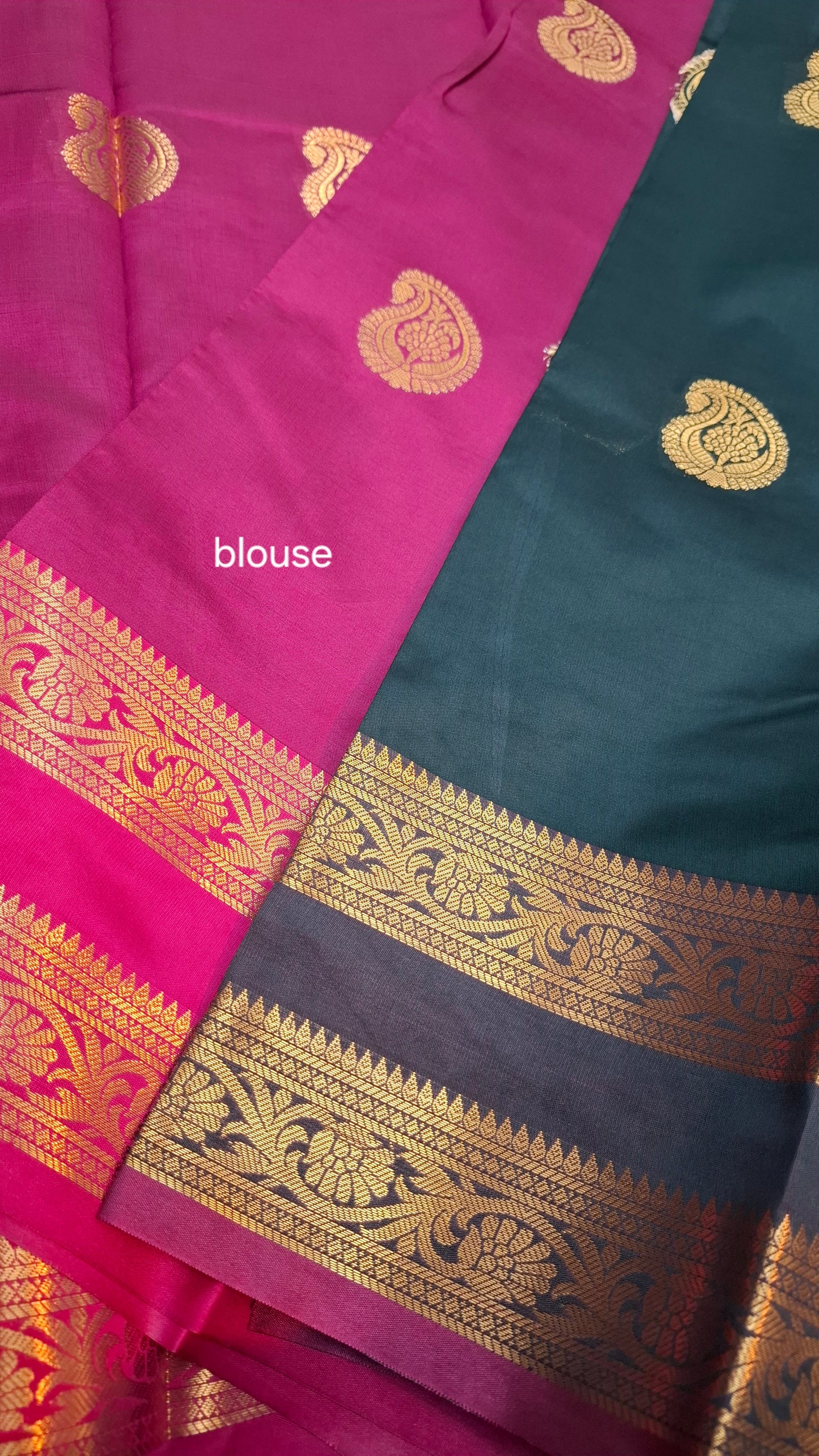 DARK GREEN & MAGENTA KANJI SILK SAREE