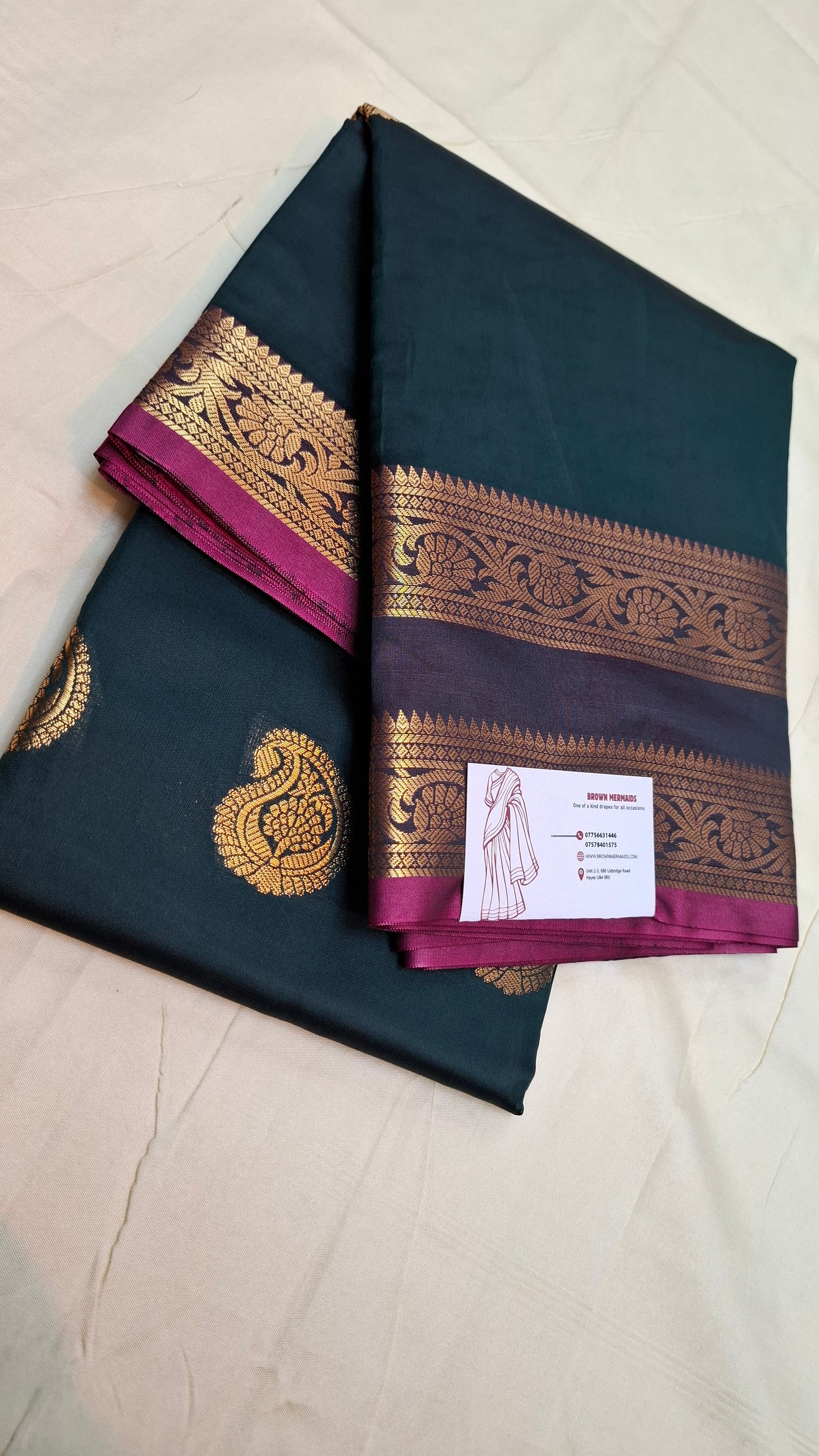DARK GREEN & MAGENTA KANJI SILK SAREE