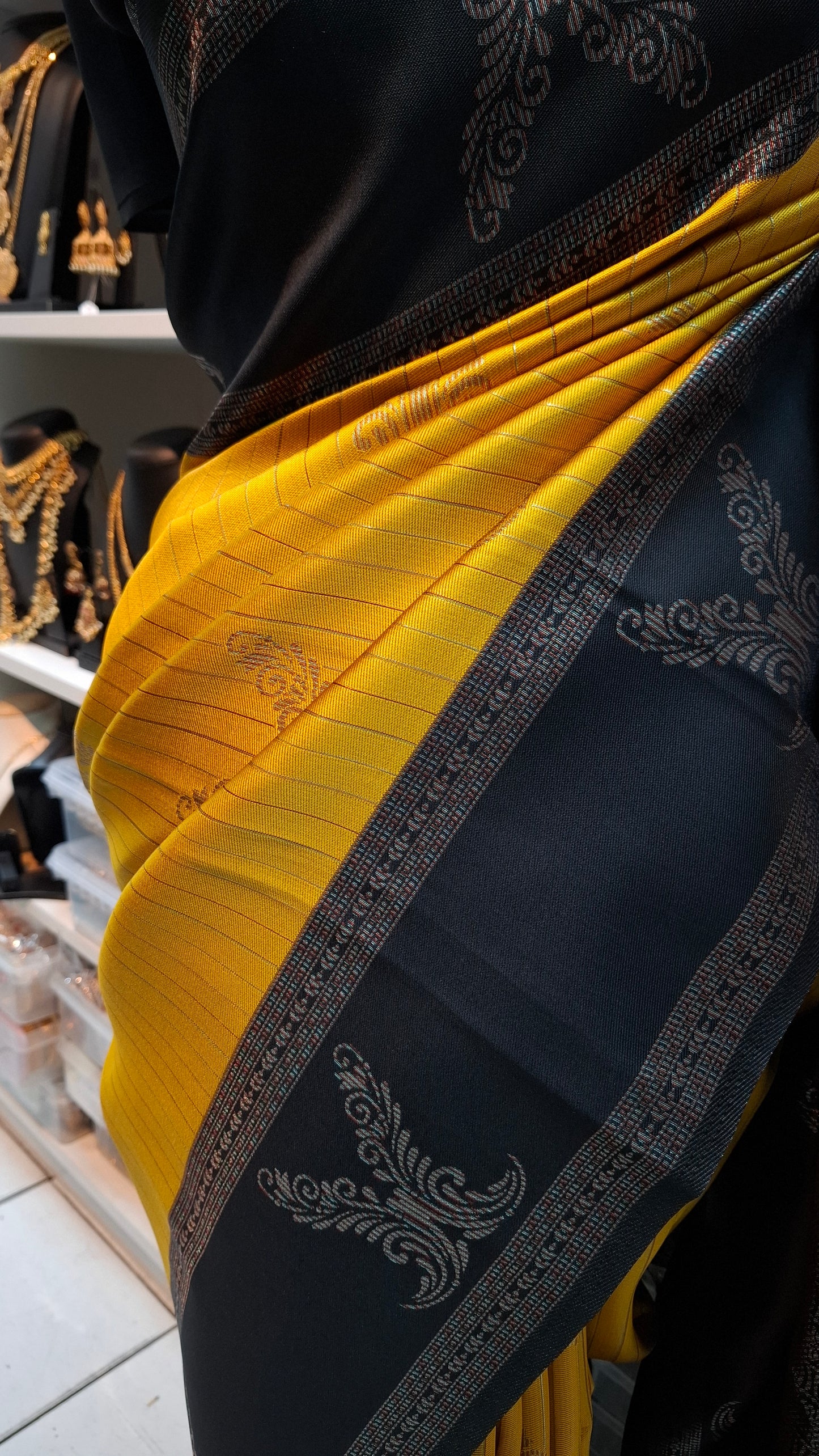 YELLOW & BLACK ART SILK + NECKLACE COMBO