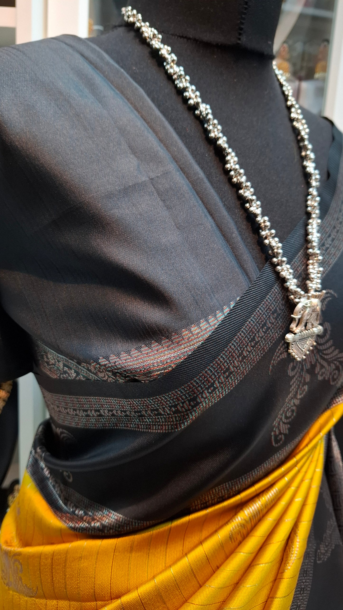 YELLOW & BLACK ART SILK + NECKLACE COMBO