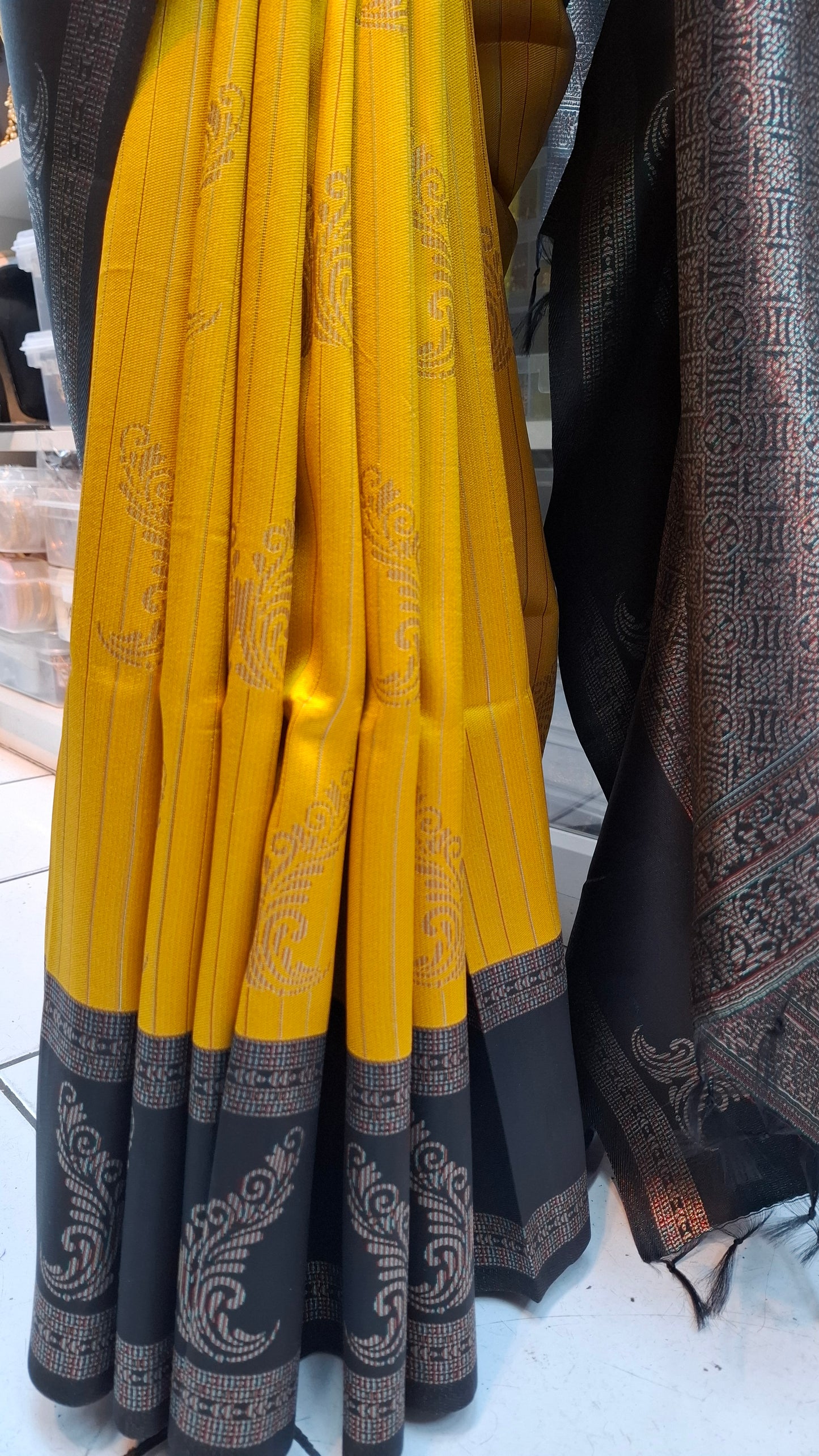 YELLOW & BLACK ART SILK + NECKLACE COMBO