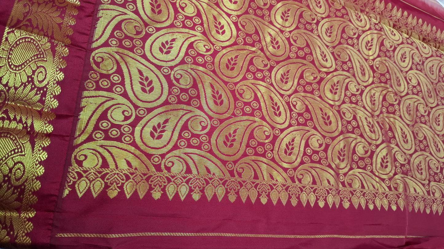 CREAM & RED KANJI SILK SAREE