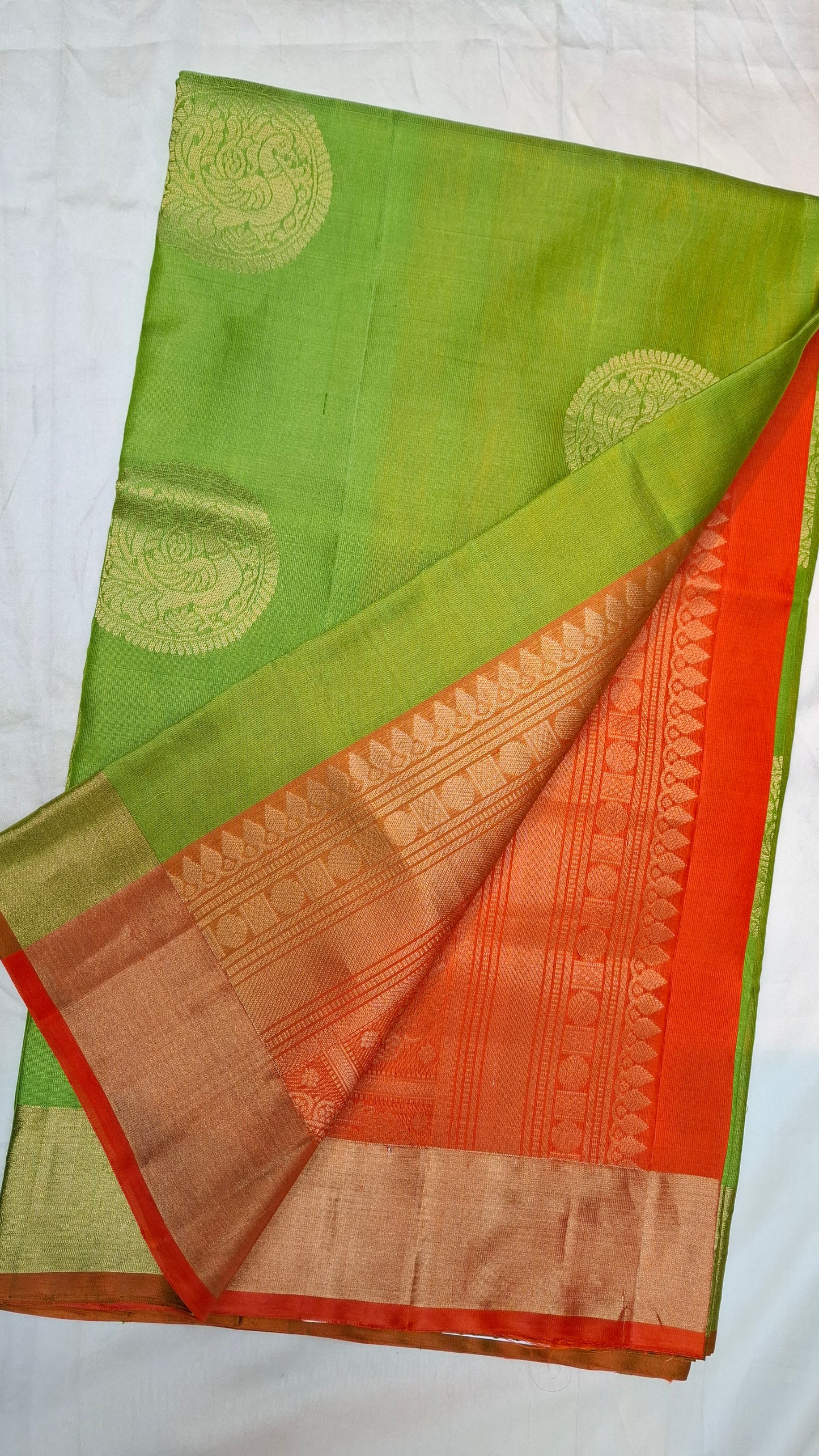 GREEN & ORANGE PURE SOFT SILK