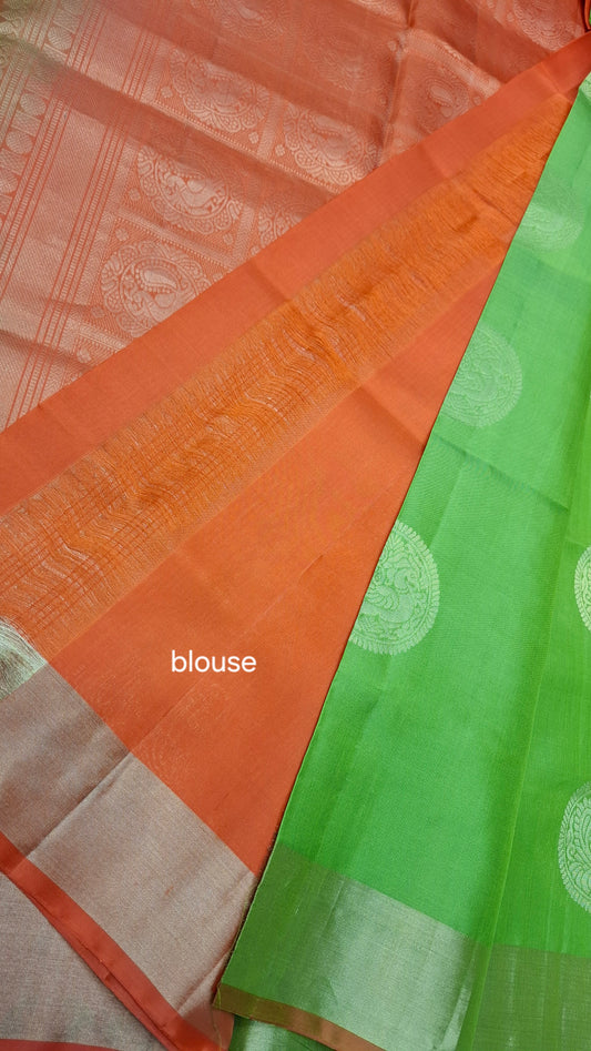 GREEN & ORANGE PURE SOFT SILK