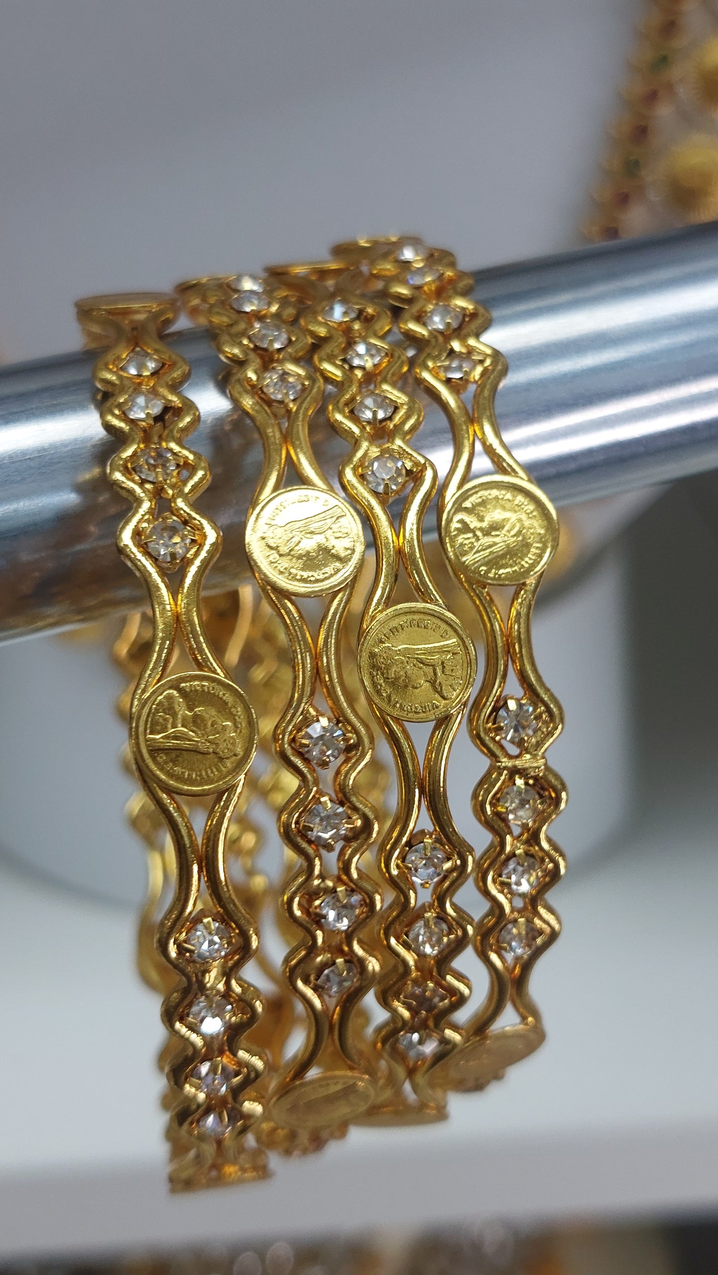 YELLOW GOLD COIN BANGLES (4)