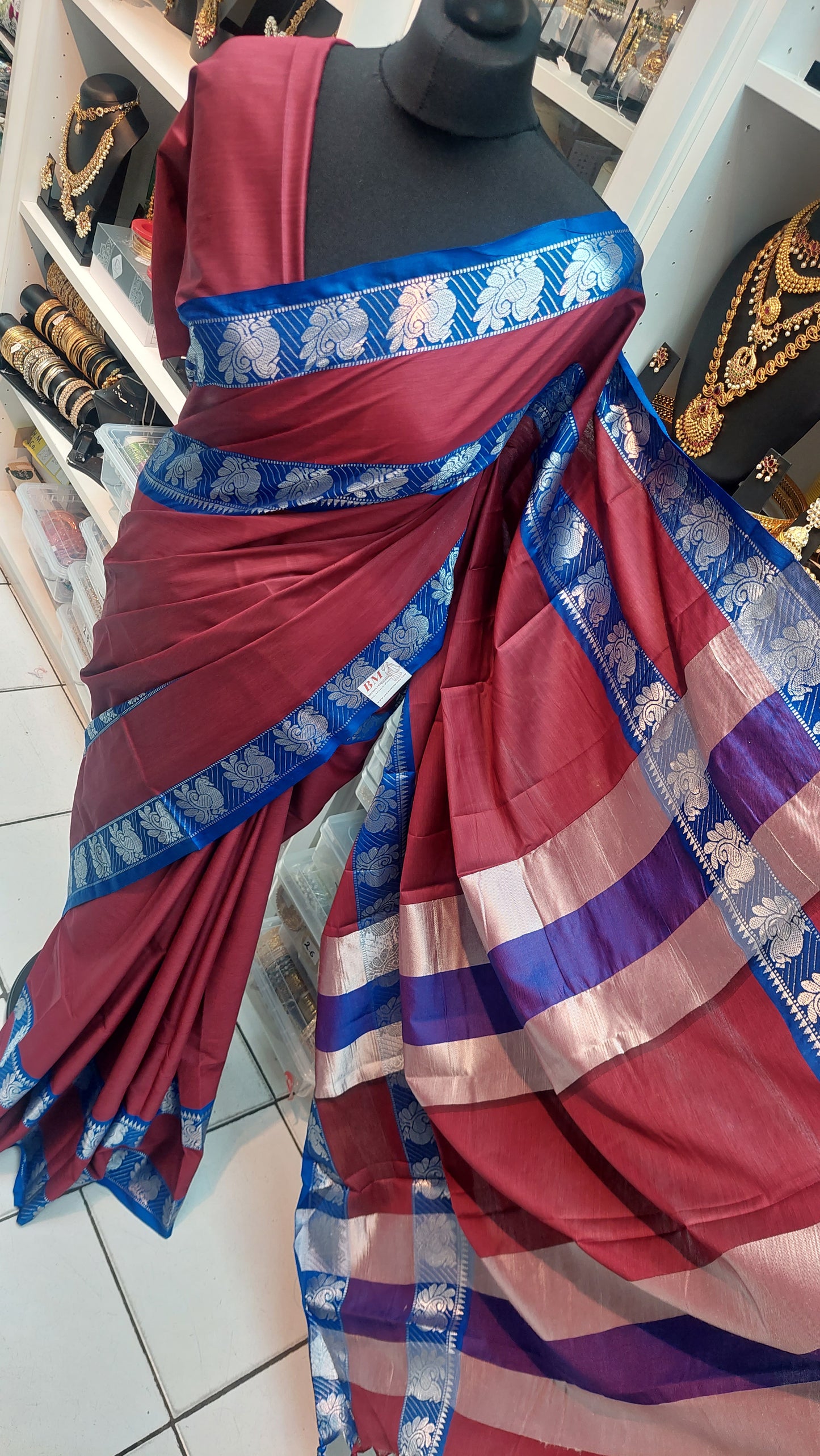 MAROON & BLUE SILK COTTON