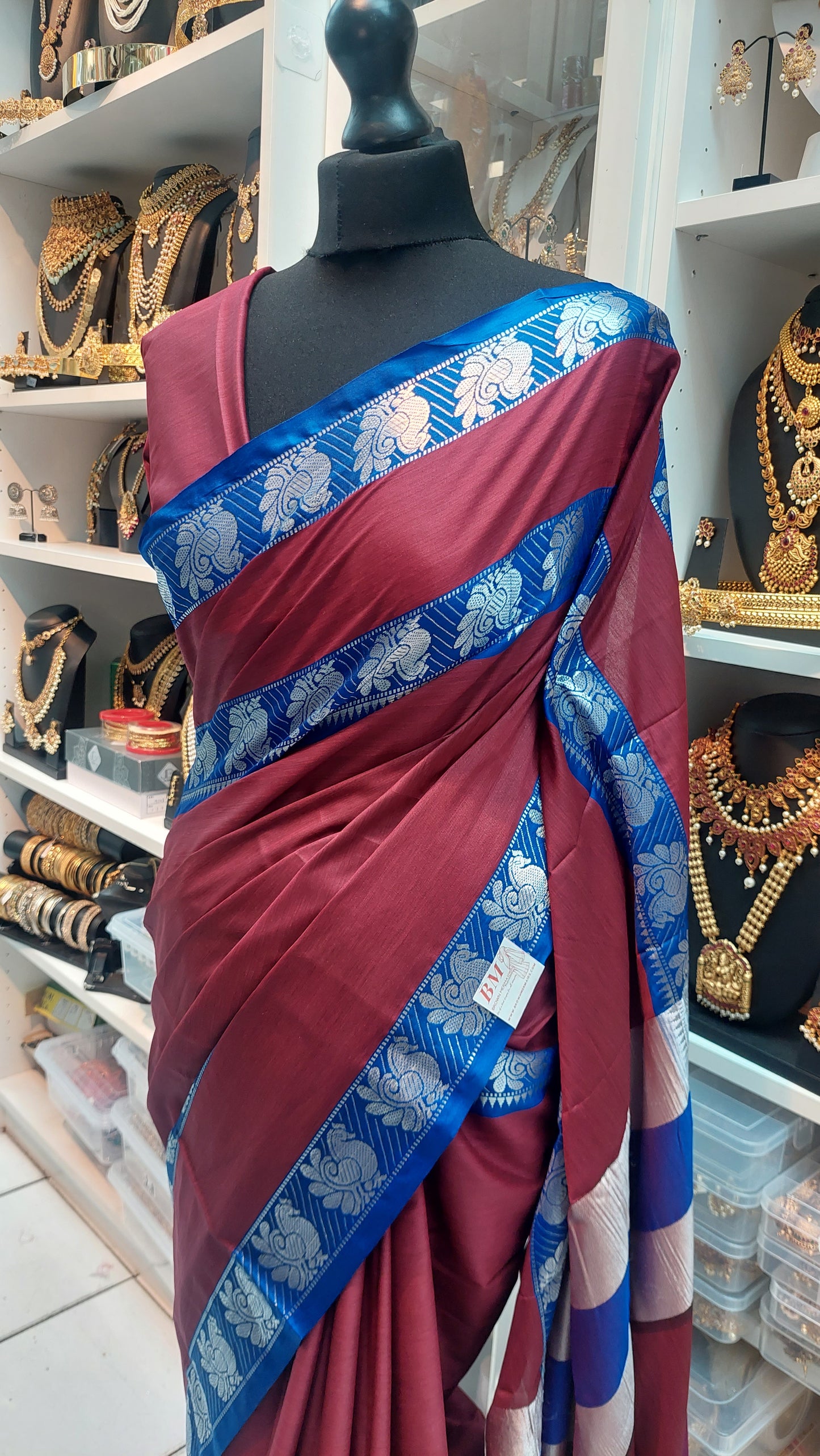 MAROON & BLUE SILK COTTON