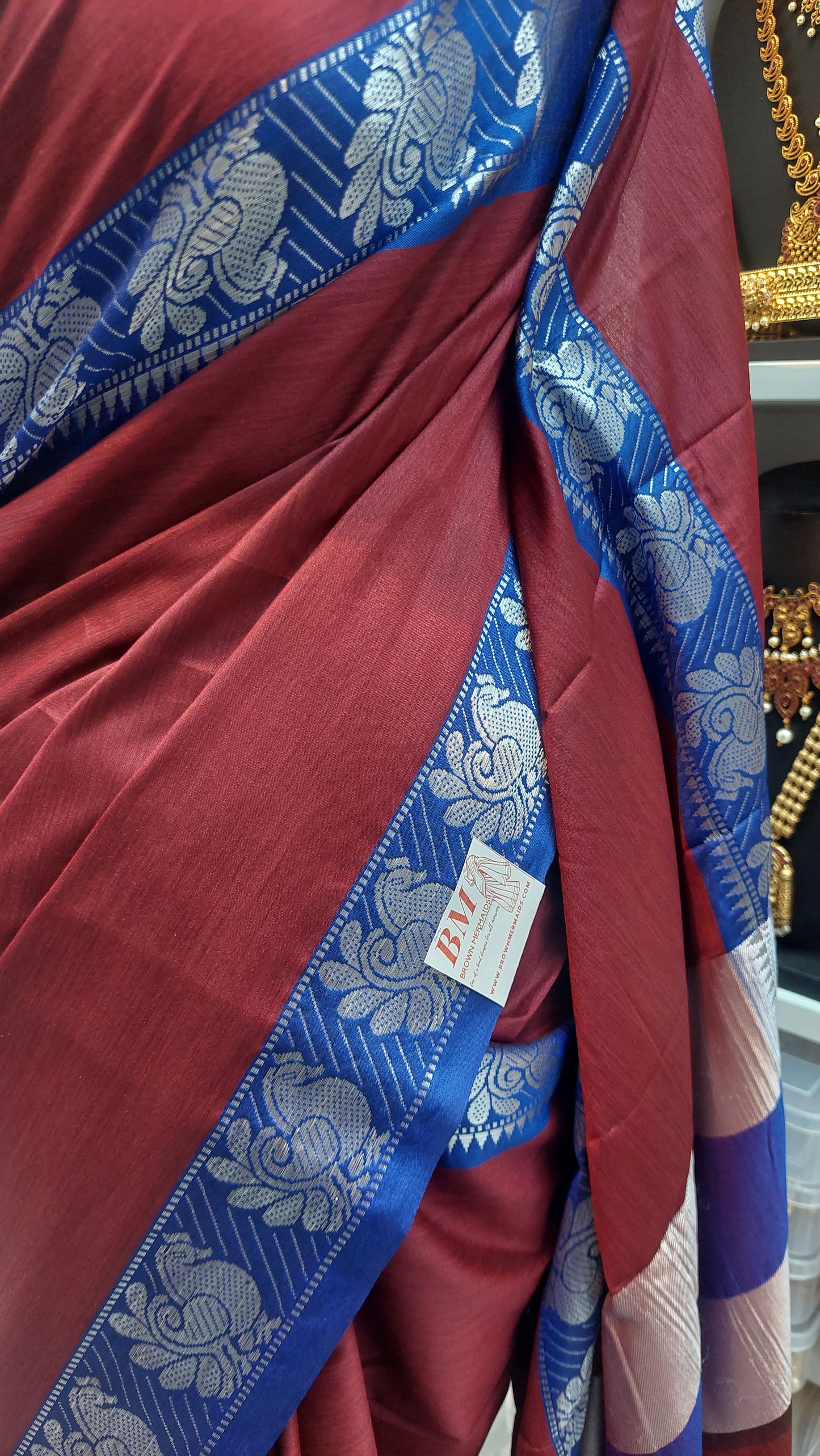 MAROON & BLUE SILK COTTON