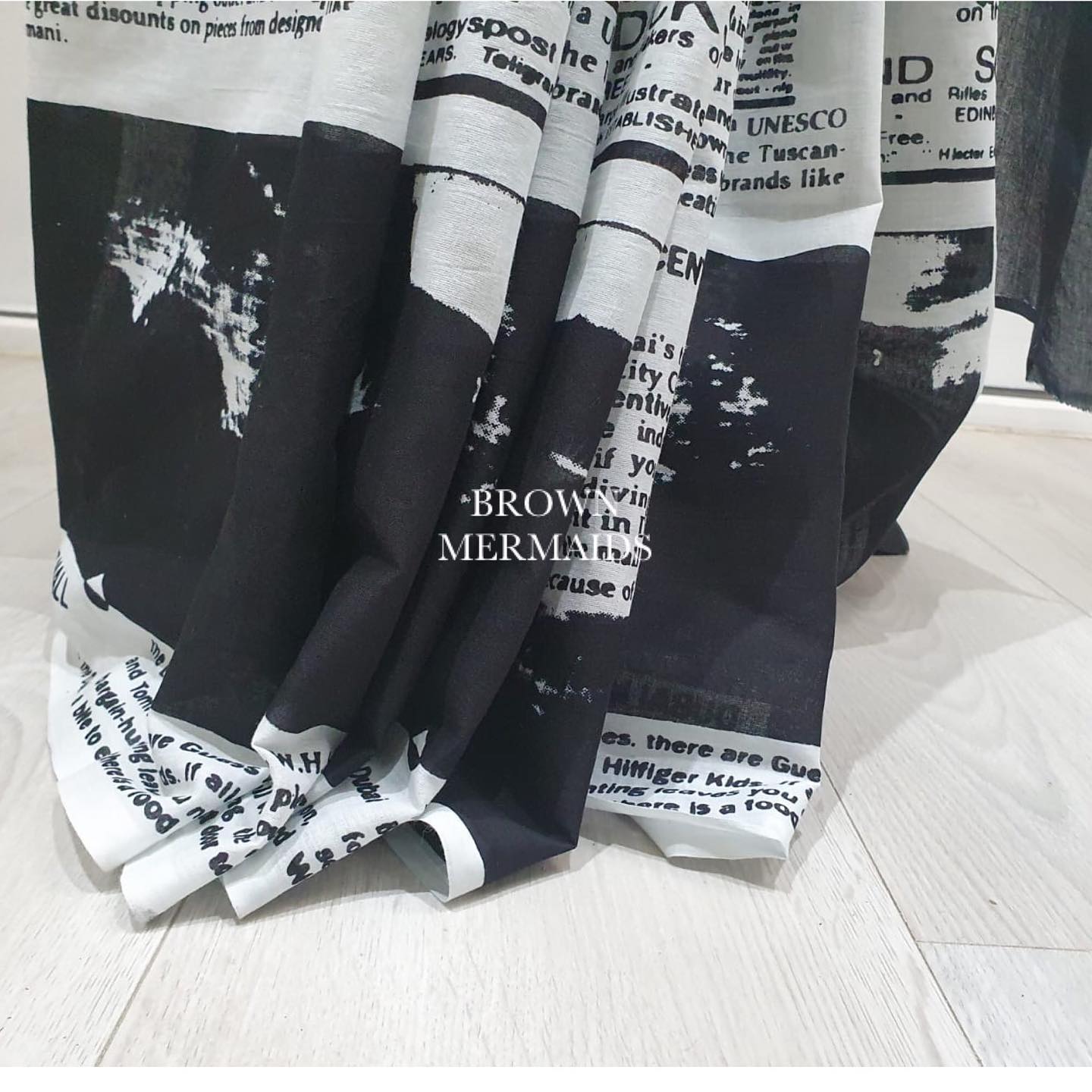 Newspaper Print Mul Cotton Saree