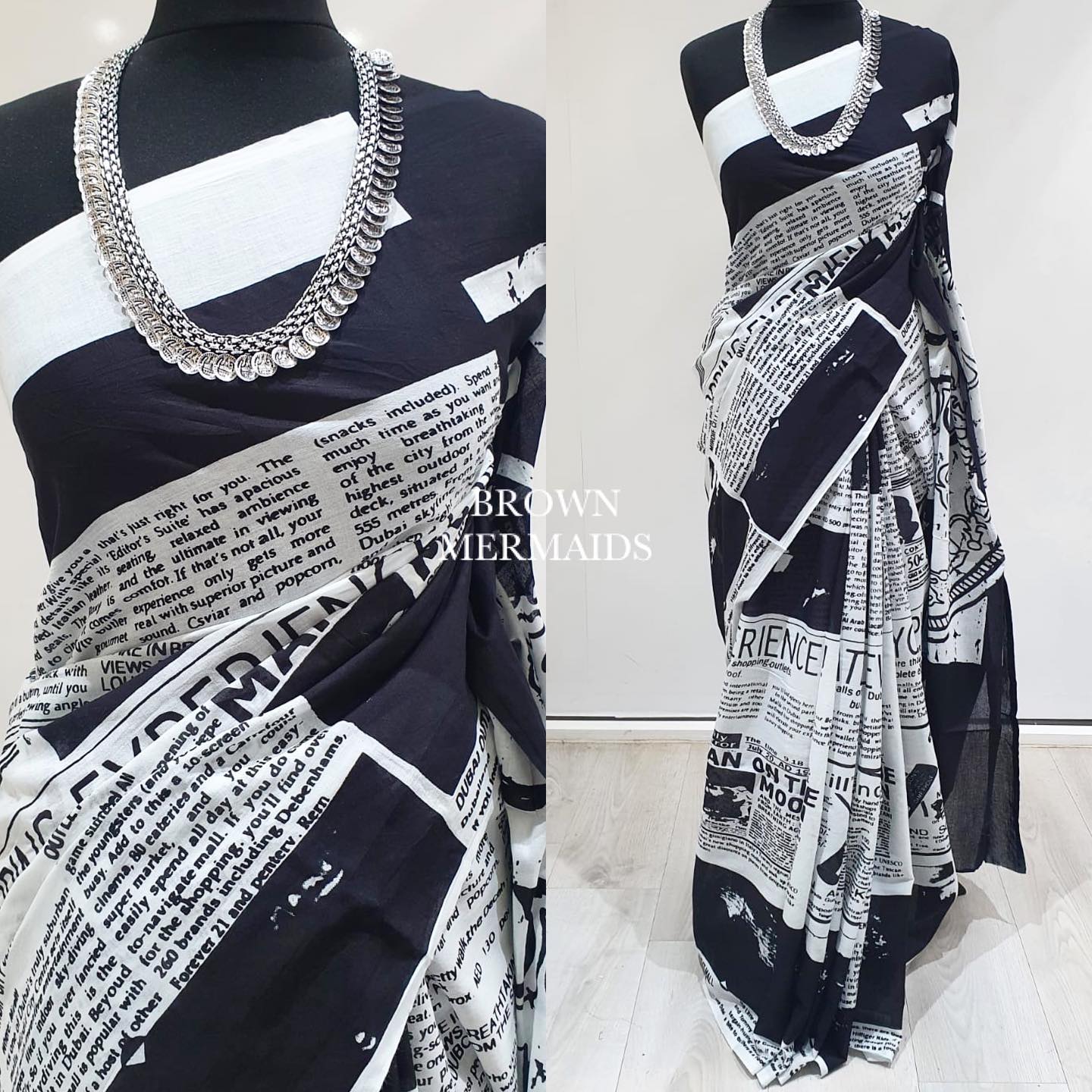 Newspaper Print Mul Cotton Saree