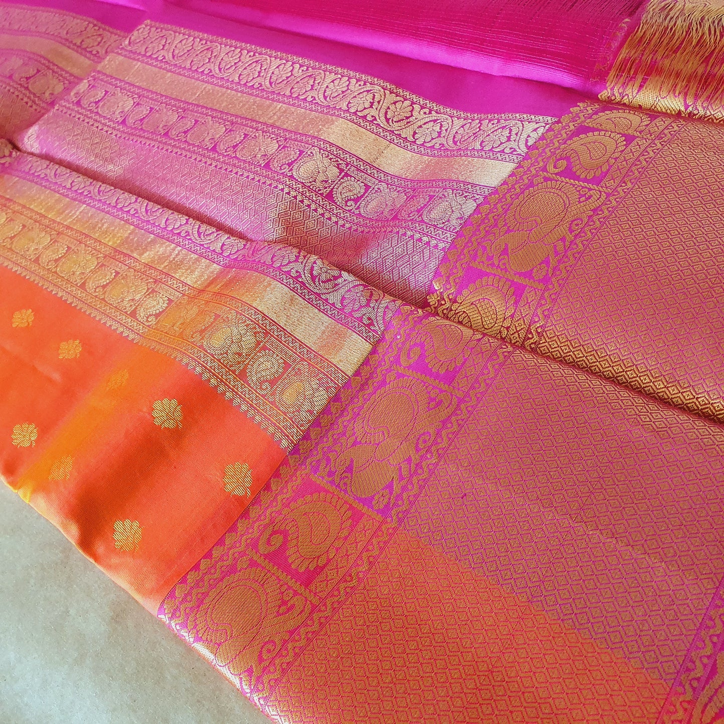 ORANGE AND PINK KANCHIPURAM