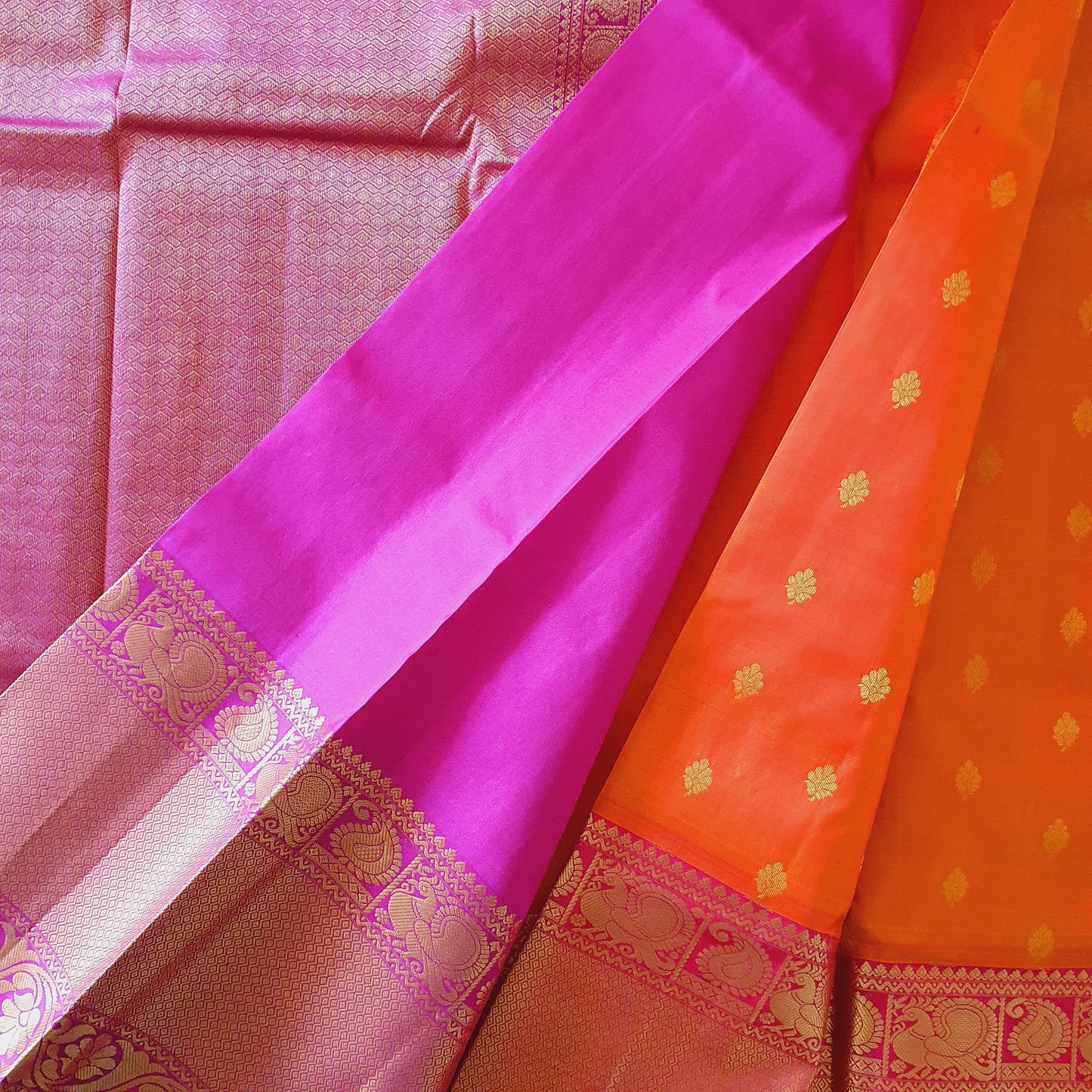 ORANGE AND PINK KANCHIPURAM