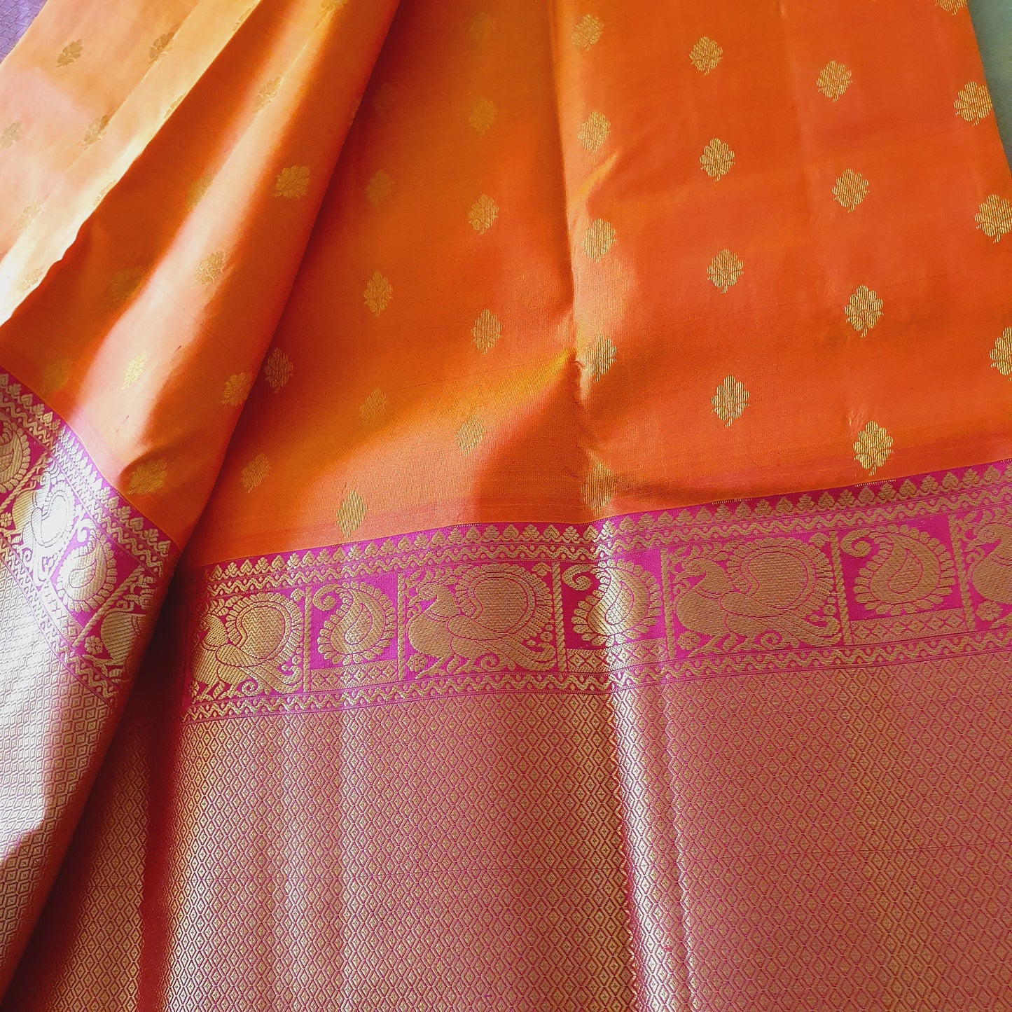 ORANGE AND PINK KANCHIPURAM