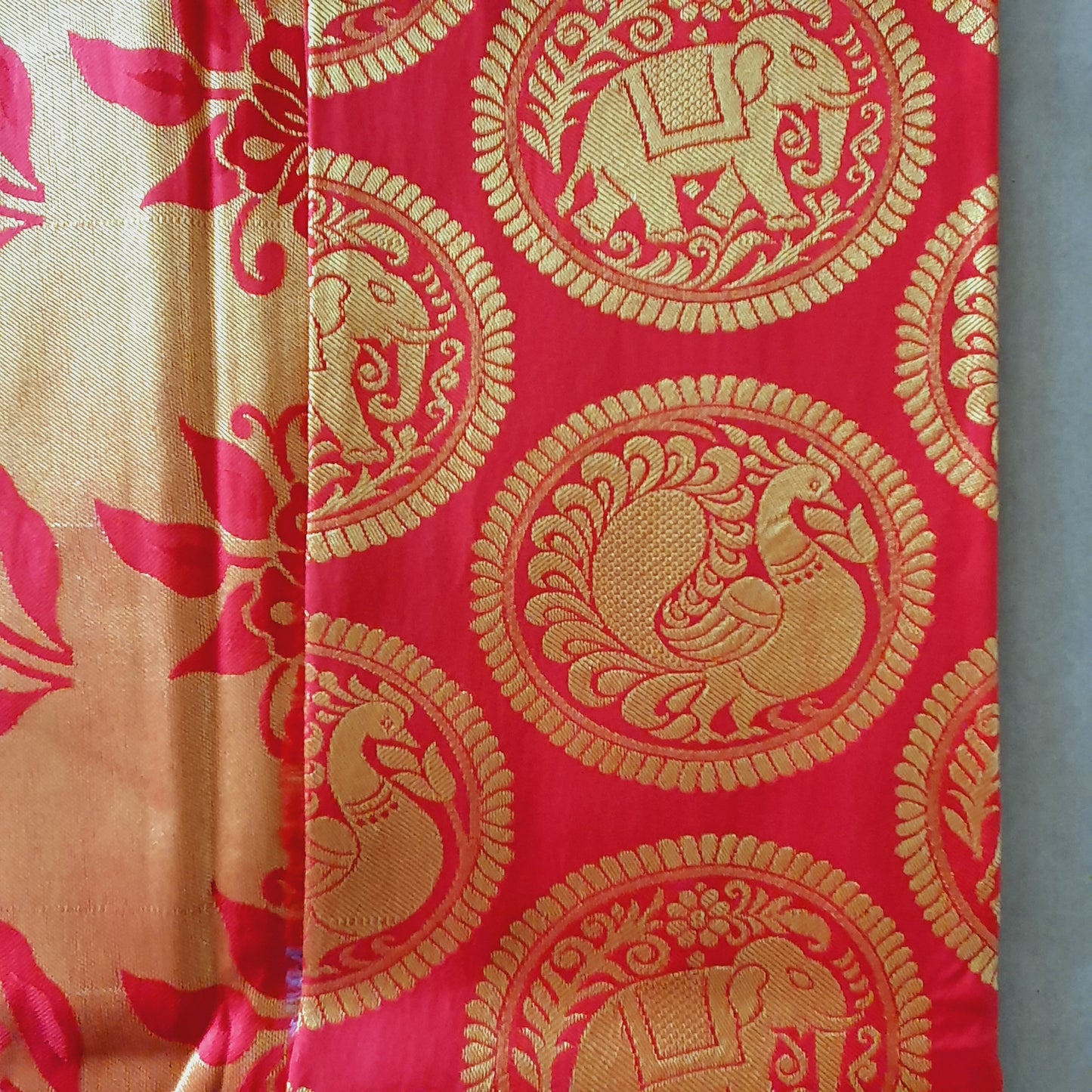 RED PEACOCK & ELEPHANTS KANCHIPURAM