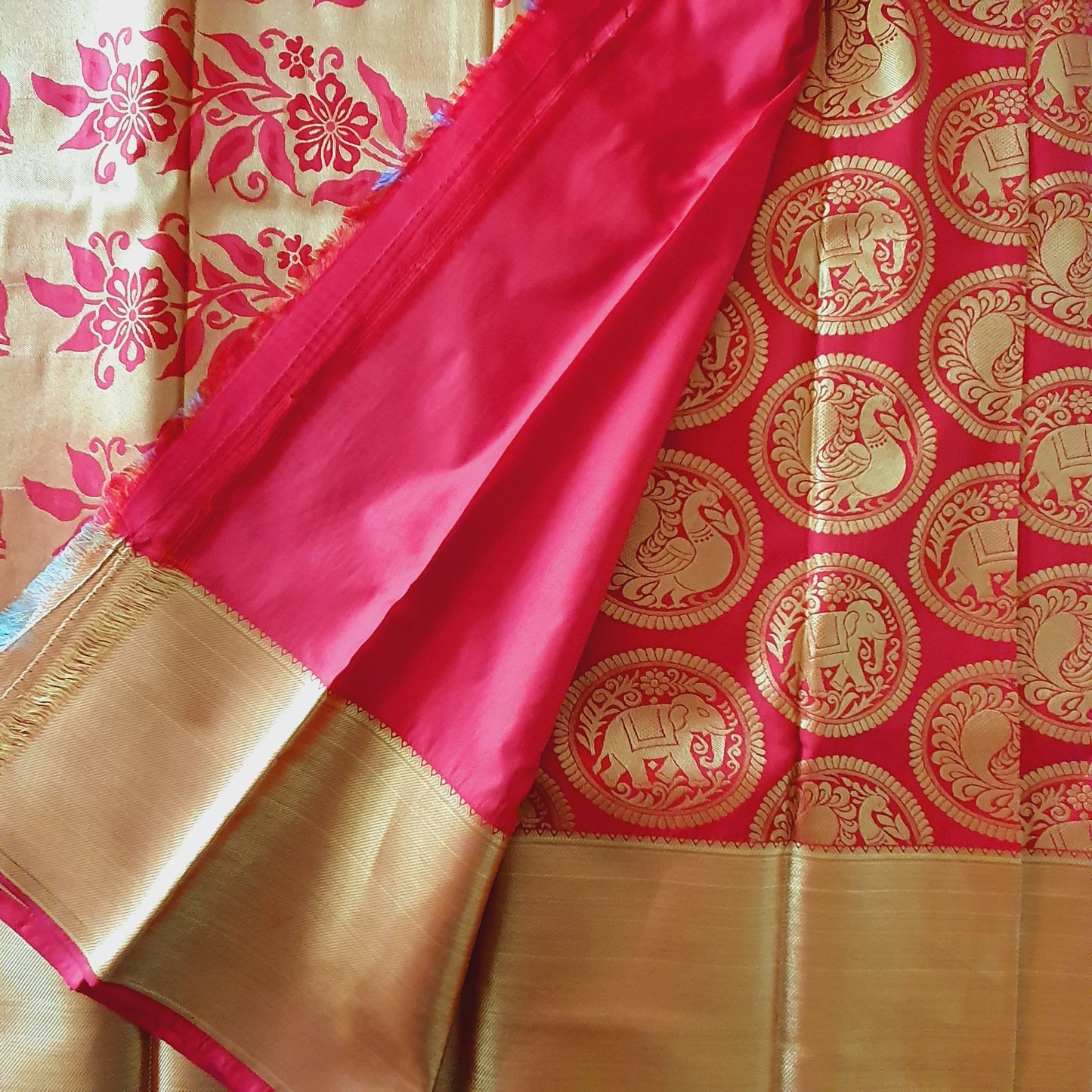 RED PEACOCK & ELEPHANTS KANCHIPURAM