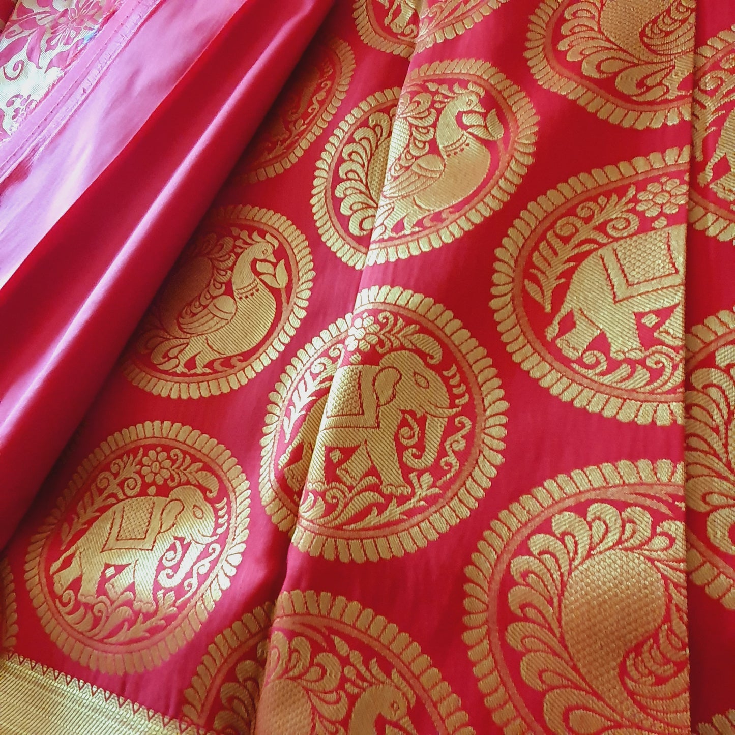 RED PEACOCK & ELEPHANTS KANCHIPURAM