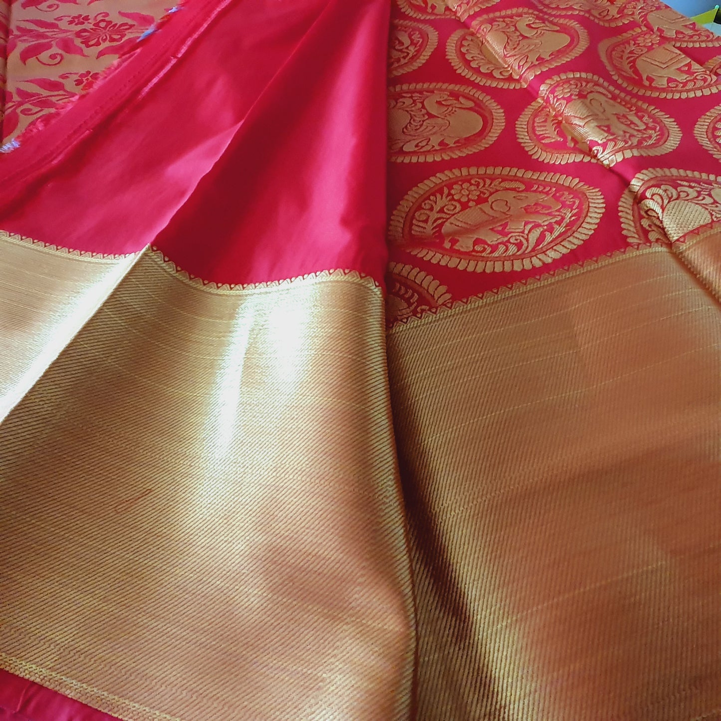 RED PEACOCK & ELEPHANTS KANCHIPURAM