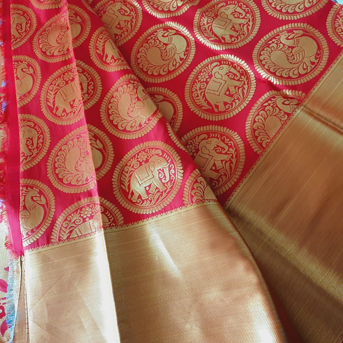 RED PEACOCK & ELEPHANTS KANCHIPURAM