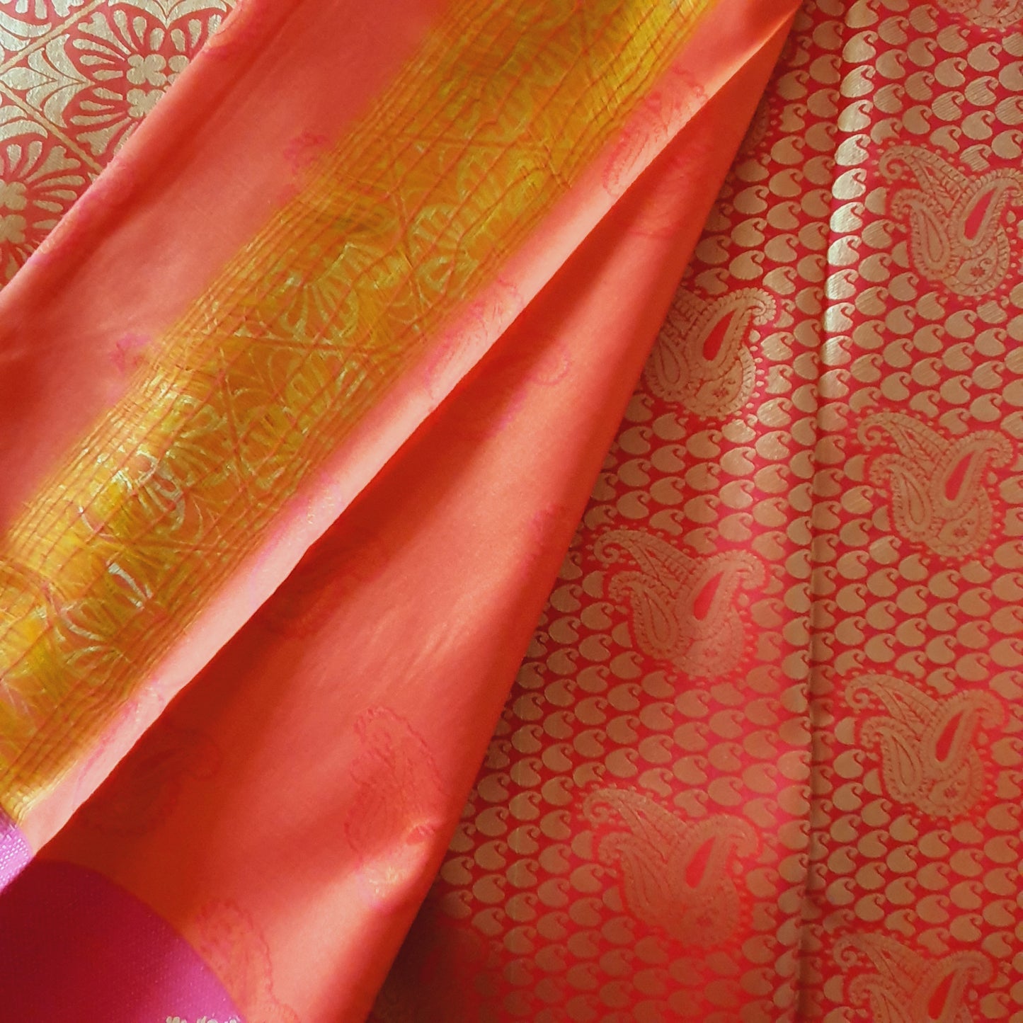 ORANGE RED KANCHIPURAM WITH HEAVY EMBROIDERY