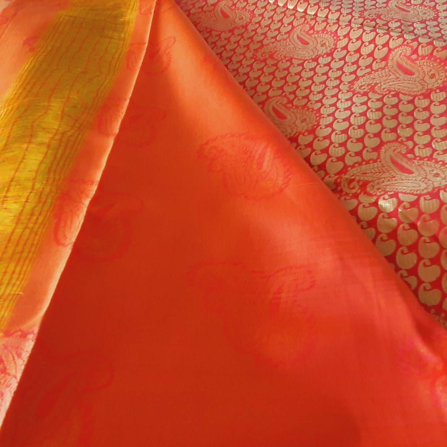 ORANGE RED KANCHIPURAM WITH HEAVY EMBROIDERY