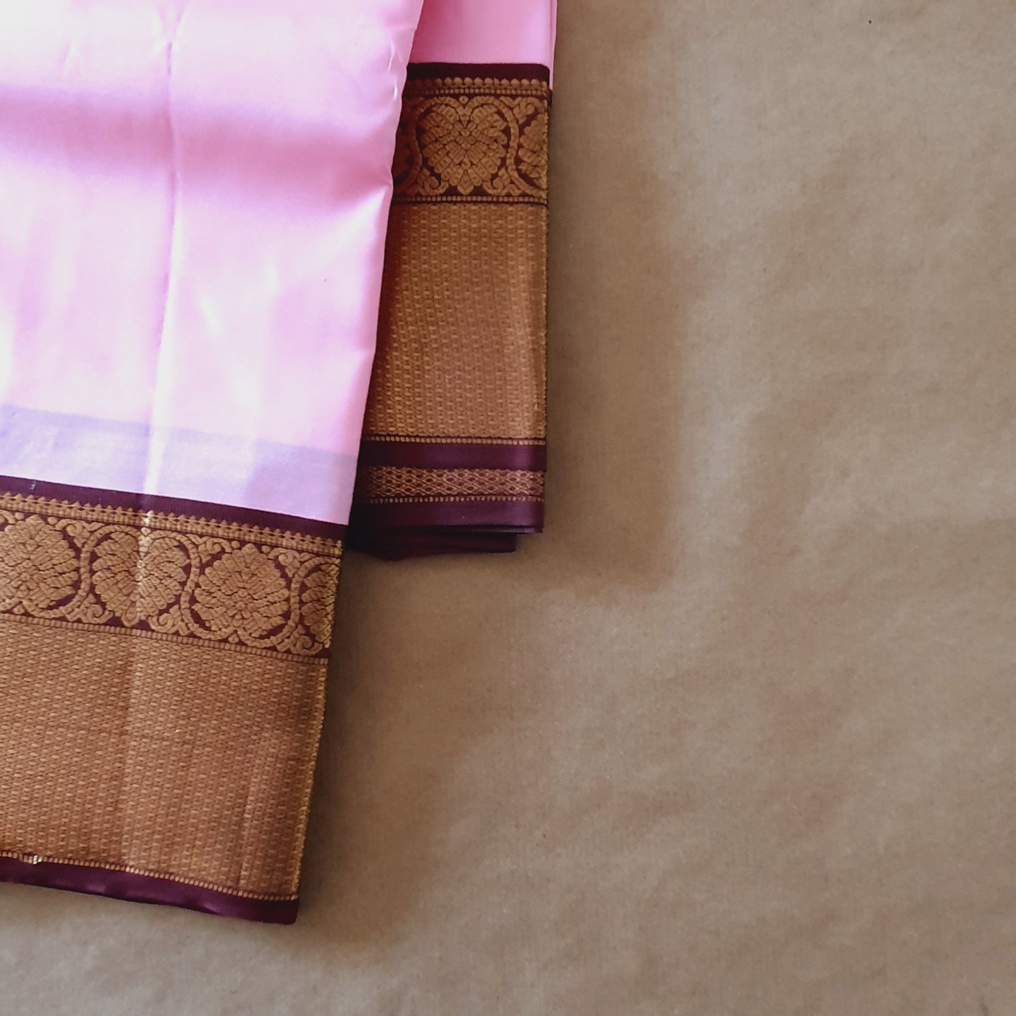 BABY PINK AND BROWN KANCHIPURAM