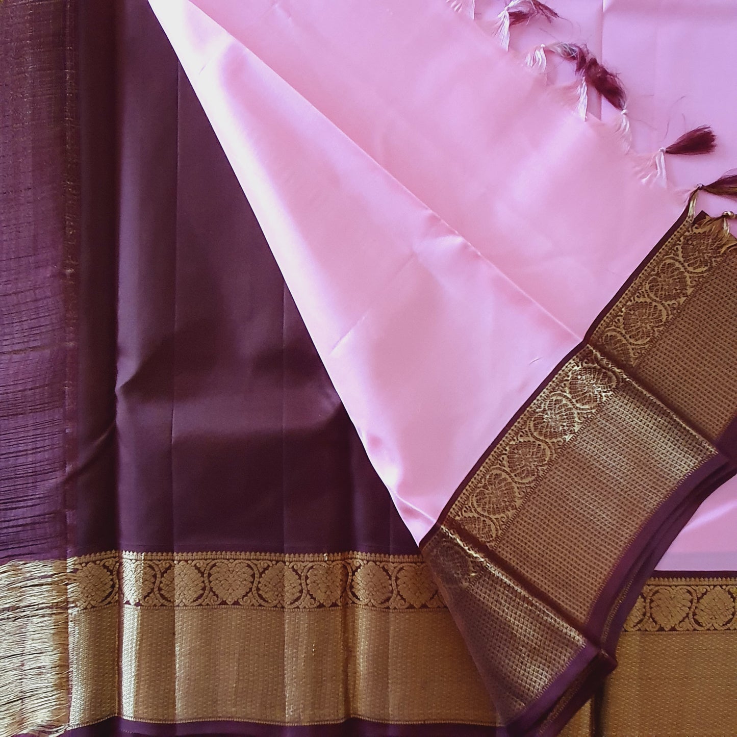 BABY PINK AND BROWN KANCHIPURAM