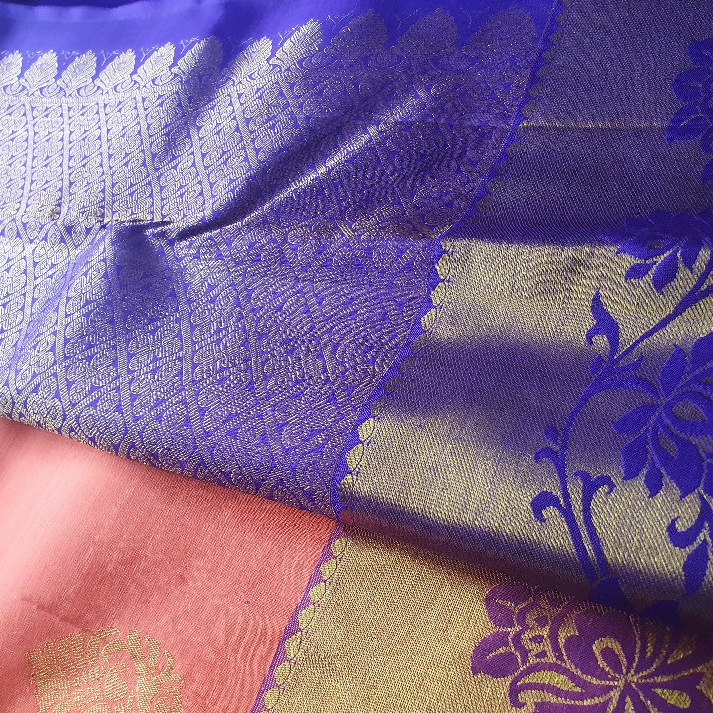 CORAL PEACH & PURPLE KANJIPURAM