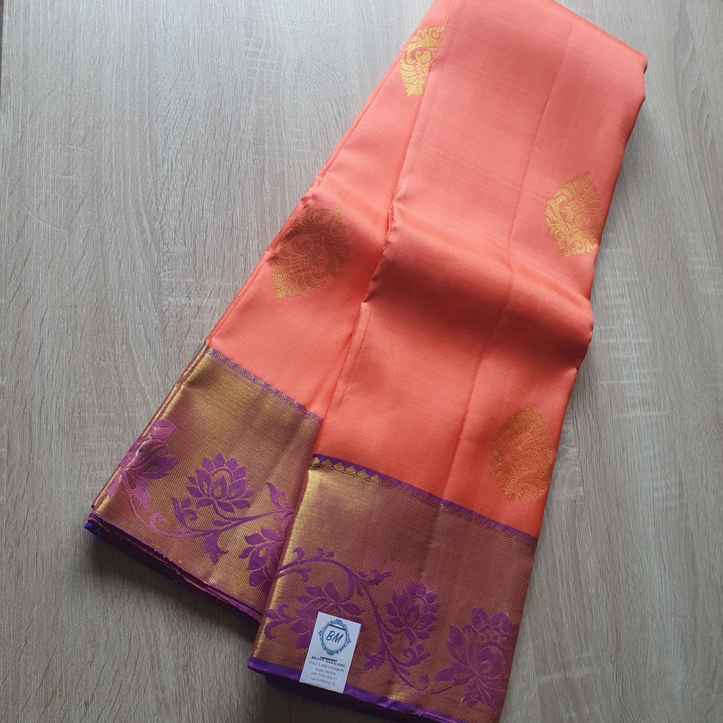 CORAL PEACH & PURPLE KANJIPURAM