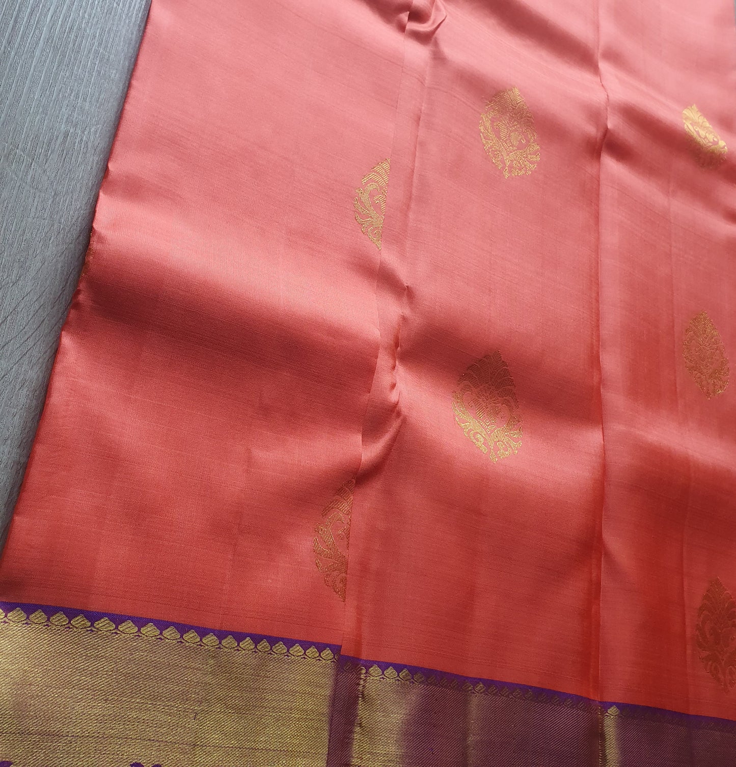 CORAL PEACH & PURPLE KANJIPURAM