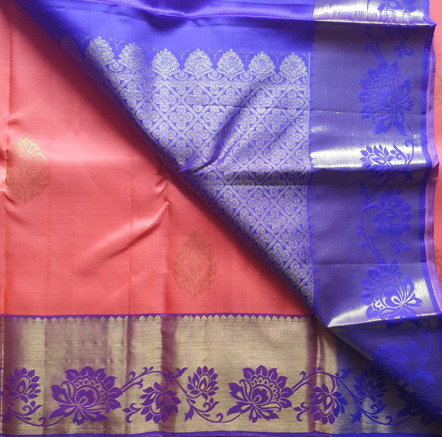 CORAL PEACH & PURPLE KANJIPURAM