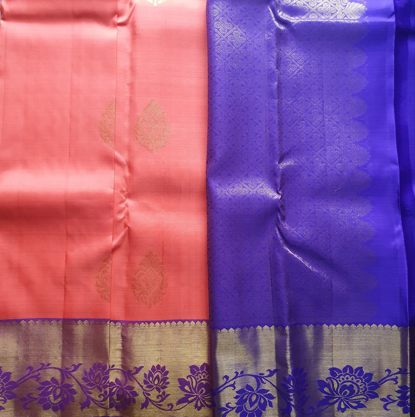 CORAL PEACH & PURPLE KANJIPURAM