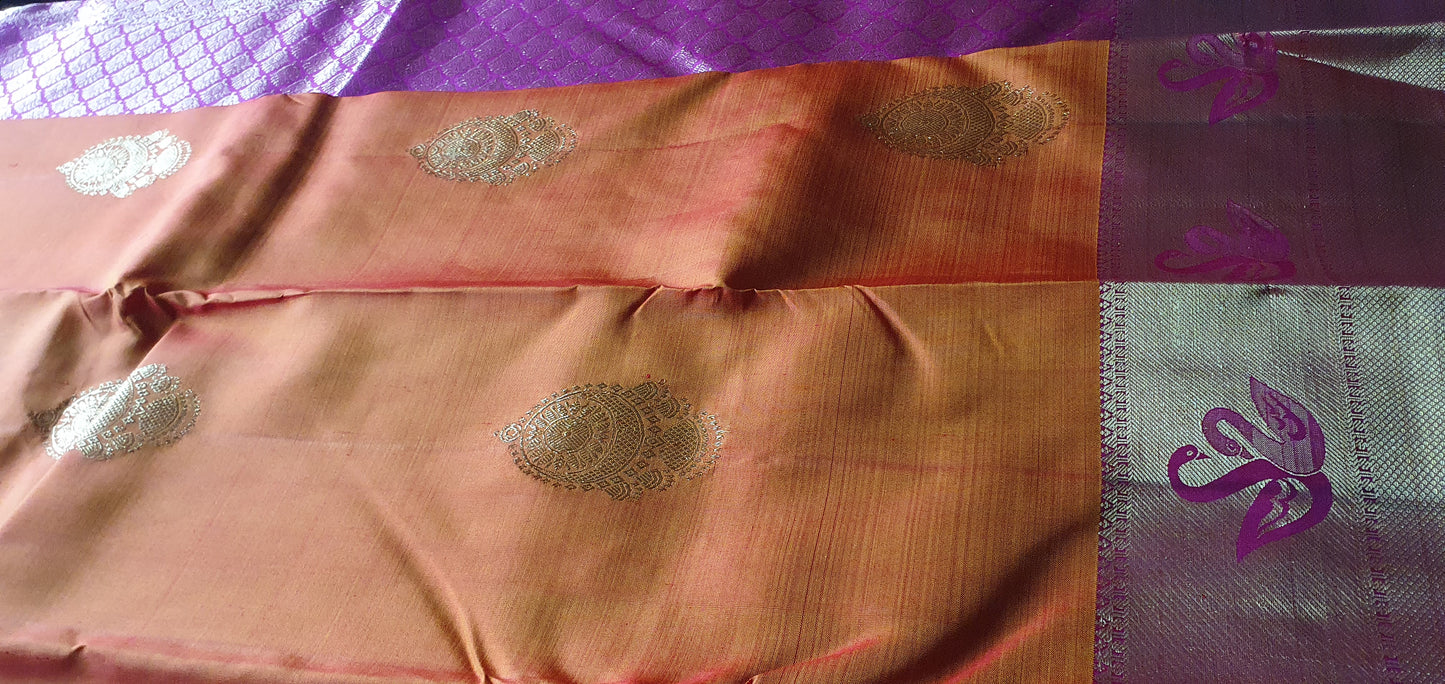 ORANGE AND PINK PURE KANJIPURAM
