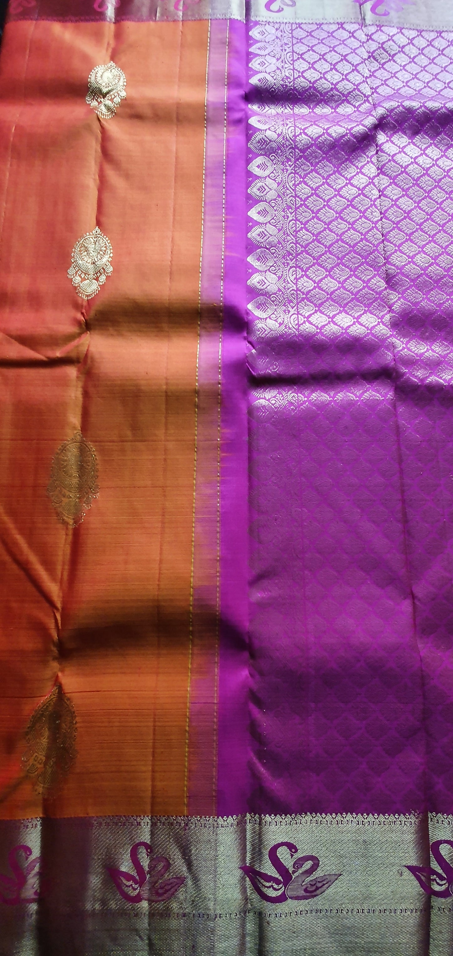 ORANGE AND PINK PURE KANJIPURAM