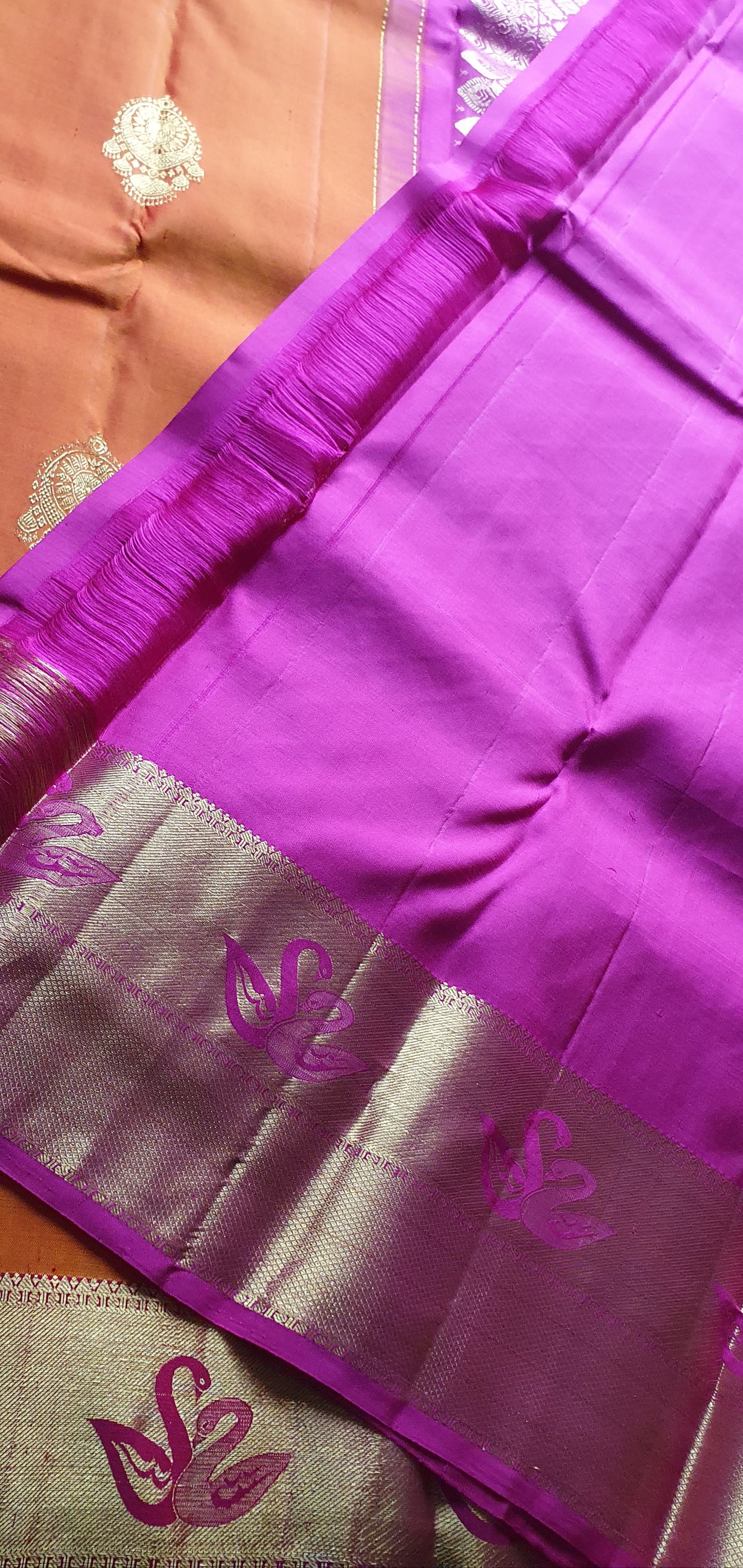 ORANGE AND PINK PURE KANJIPURAM