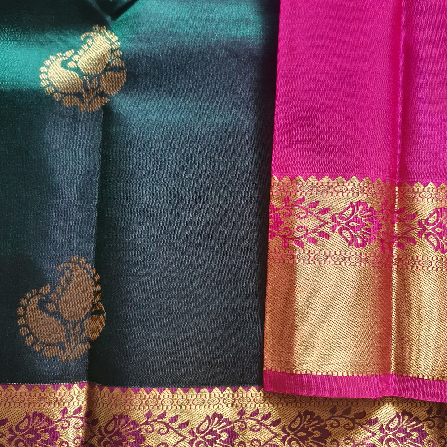DARK GREEN & PINK KANJIPURAM