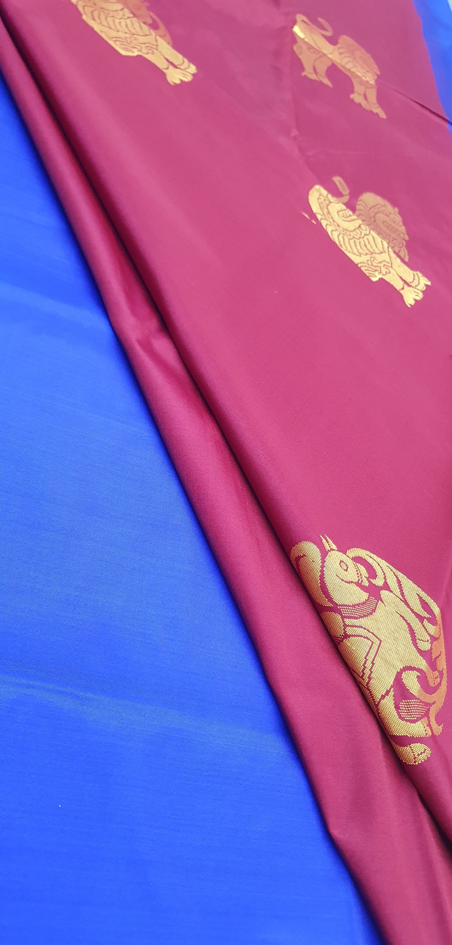MAROON & BLUE SOFT SILK