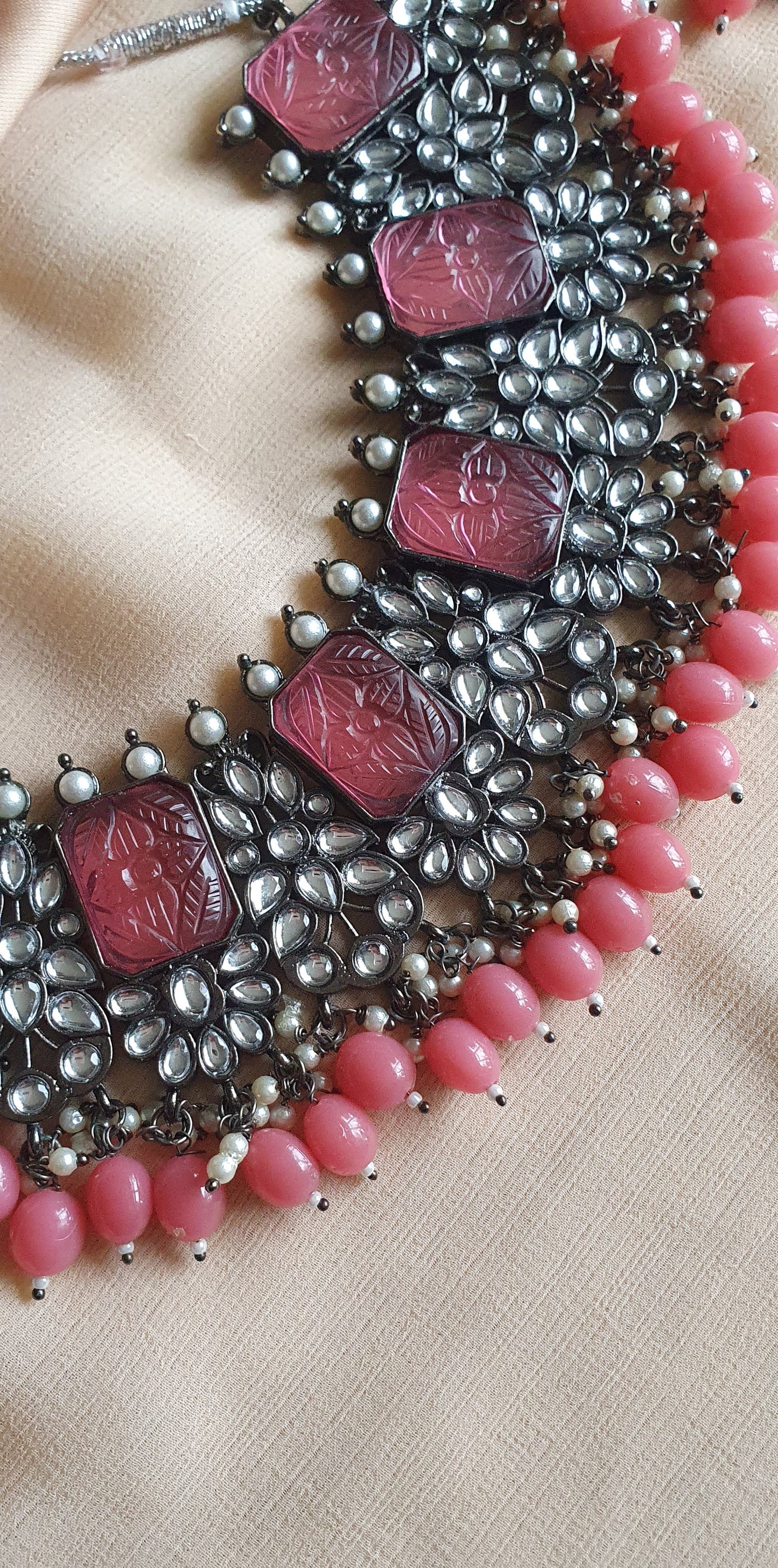 DARK SILVER HEAVY SET- GLASS PINK