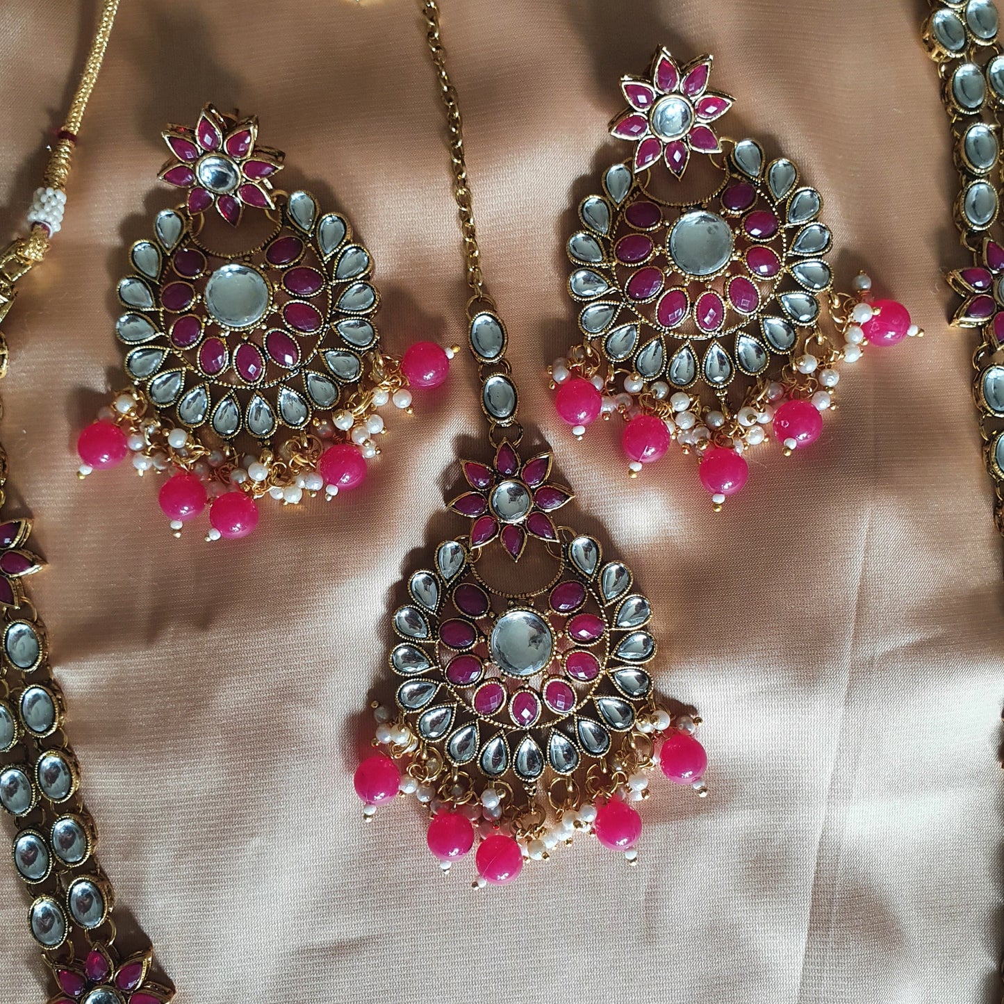 TIERED KUNDAN SET (RUBY PINK)