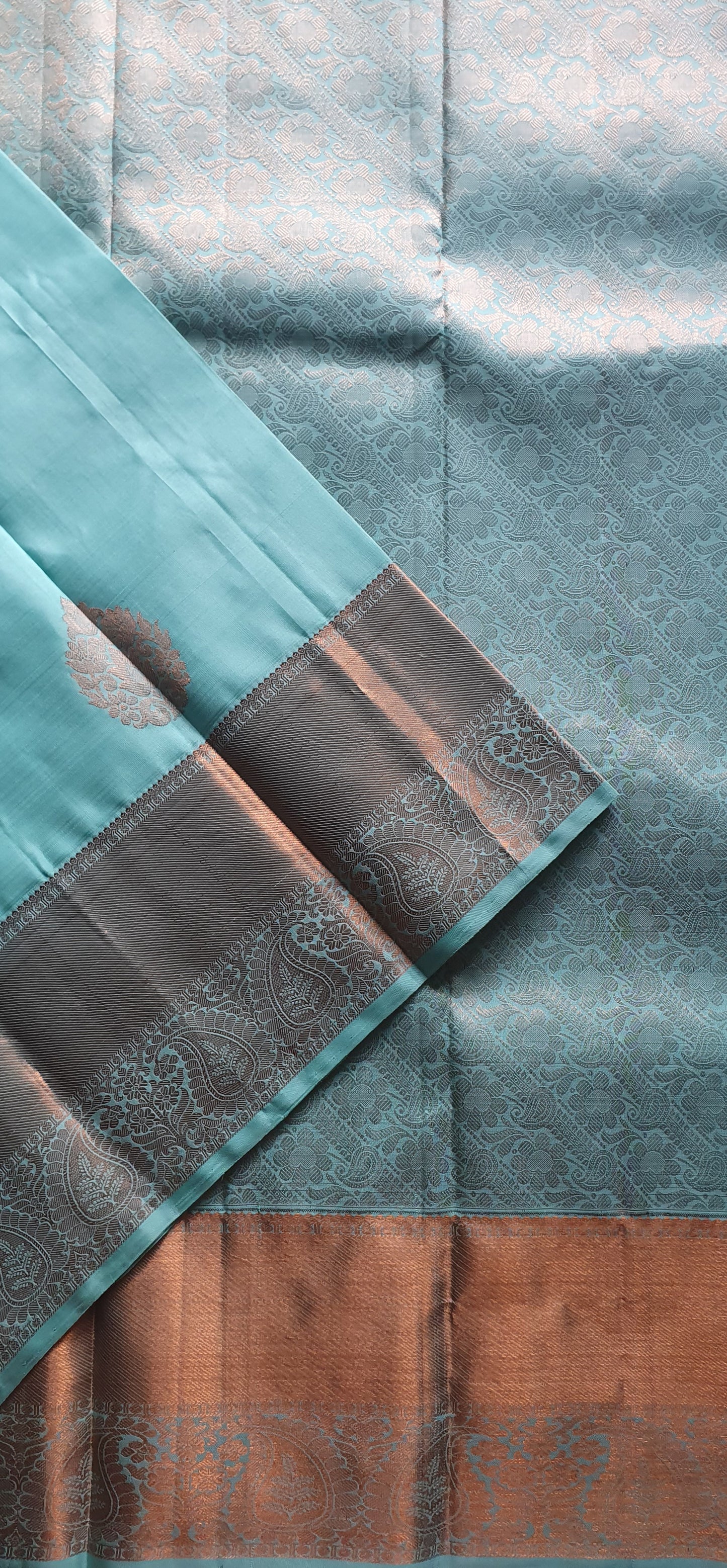 CADET BLUE WITH COPPER ZARI BORDER