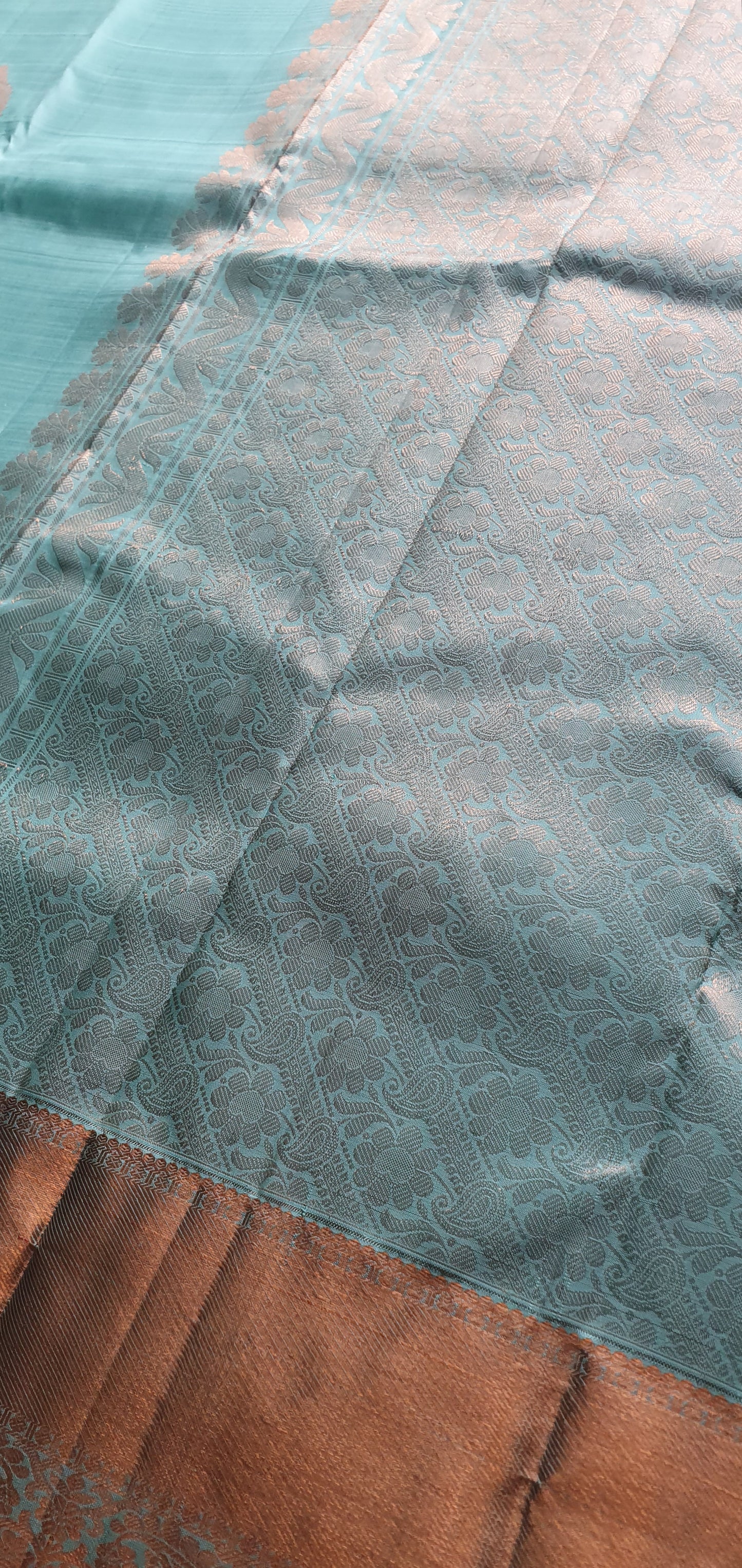 CADET BLUE WITH COPPER ZARI BORDER