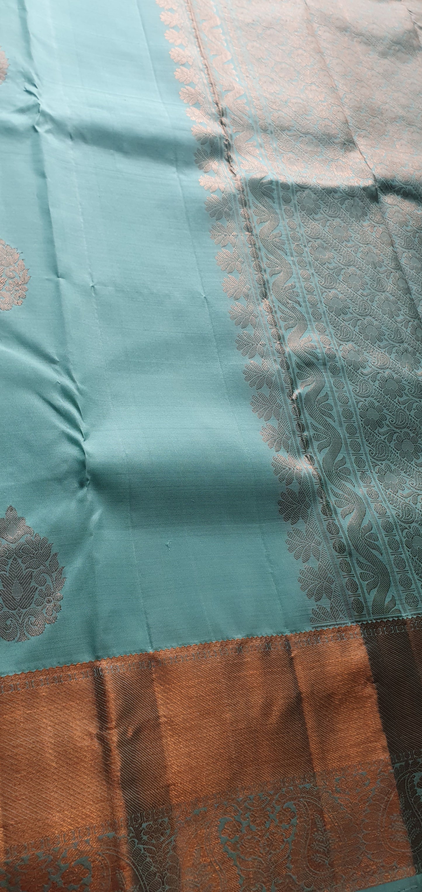 CADET BLUE WITH COPPER ZARI BORDER