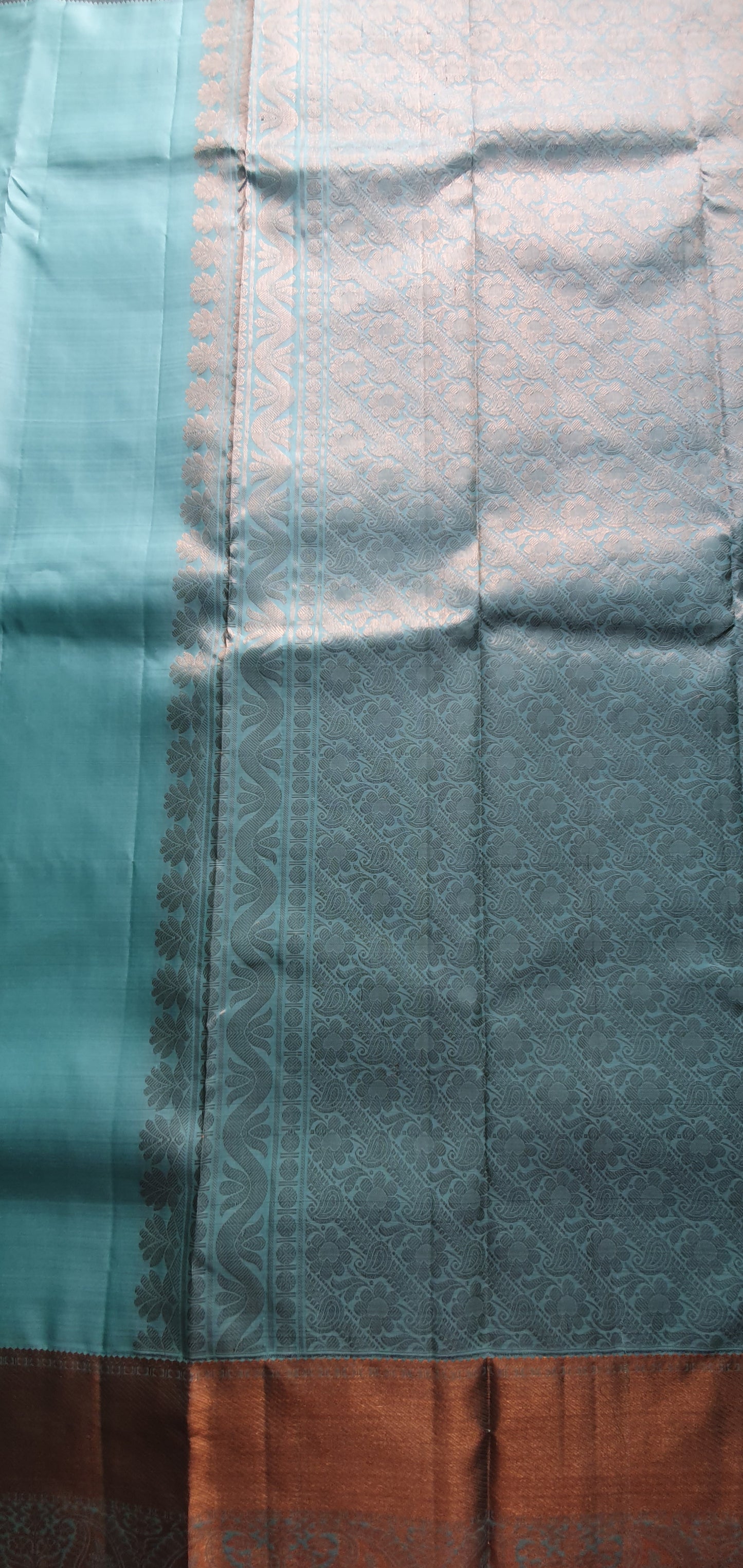 CADET BLUE WITH COPPER ZARI BORDER