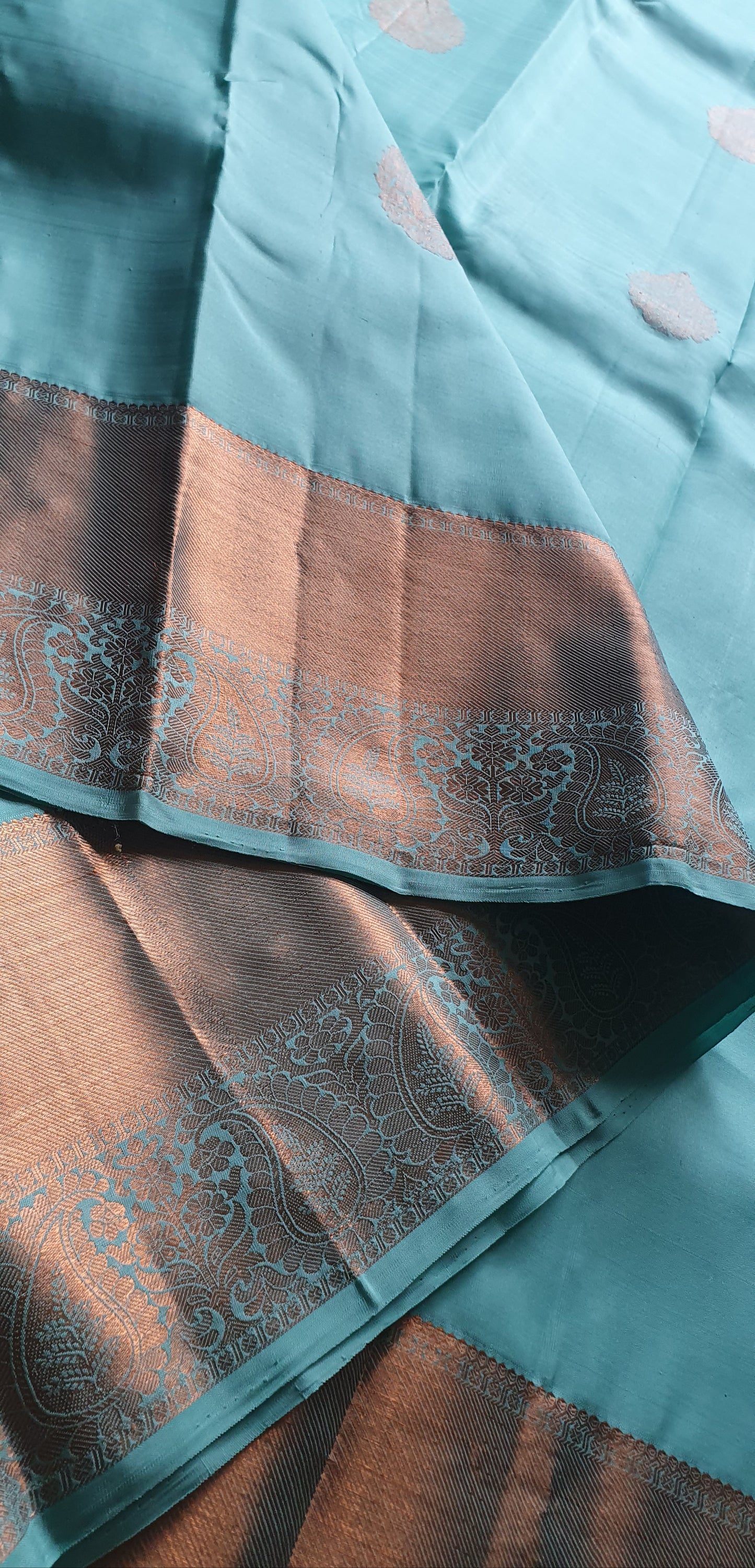 CADET BLUE WITH COPPER ZARI BORDER