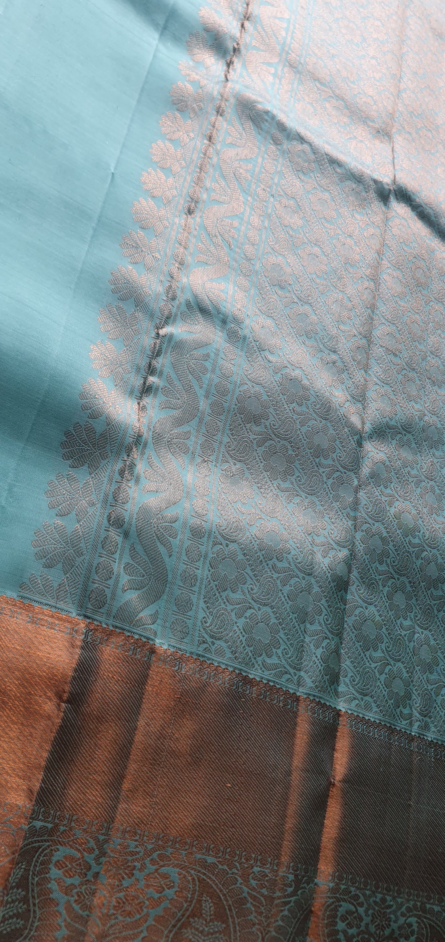 CADET BLUE WITH COPPER ZARI BORDER