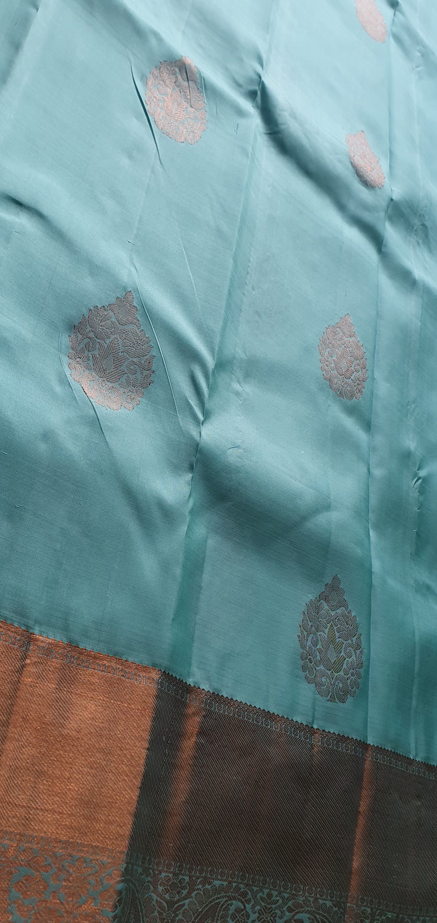 CADET BLUE WITH COPPER ZARI BORDER