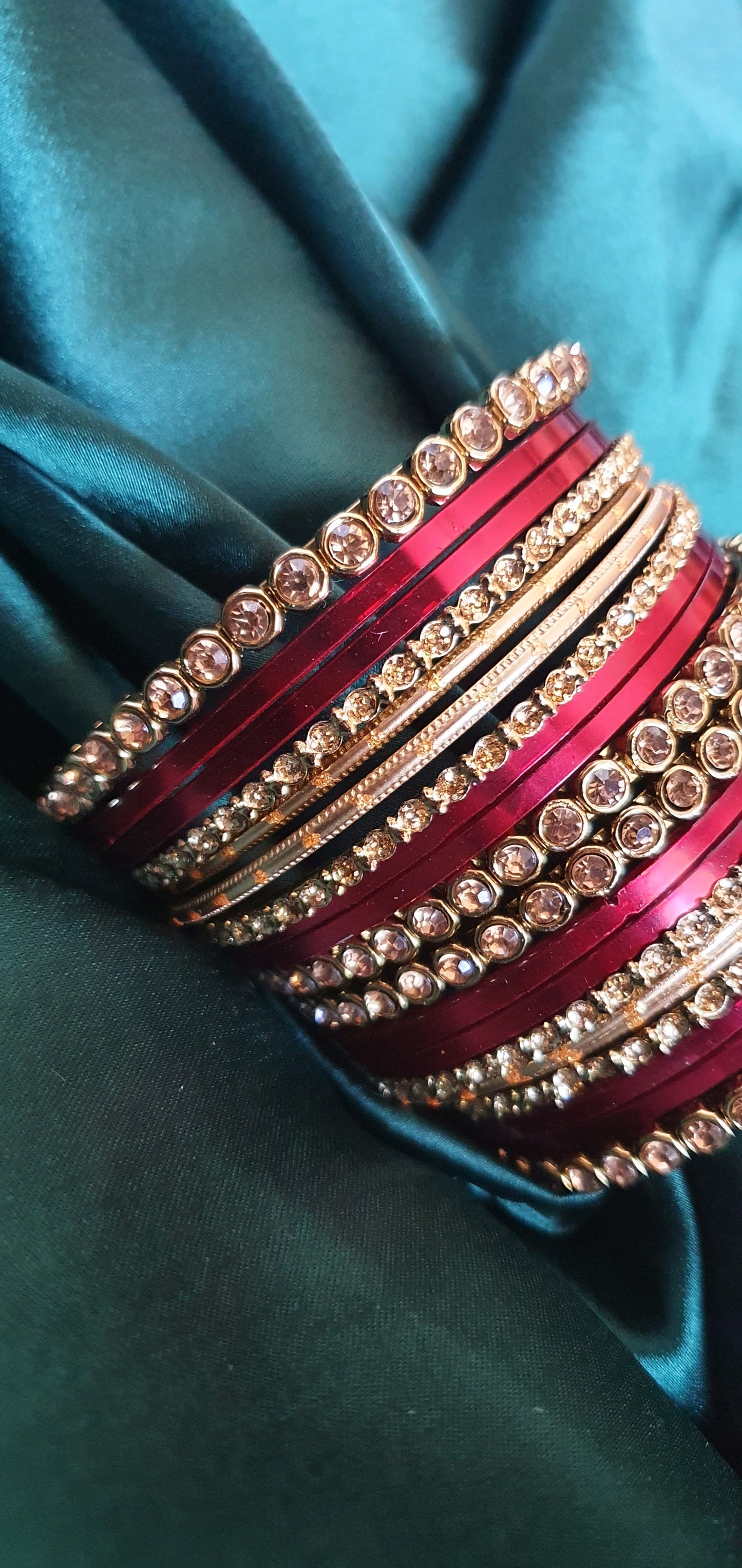 RED & GOLD STONE BANGLE SET